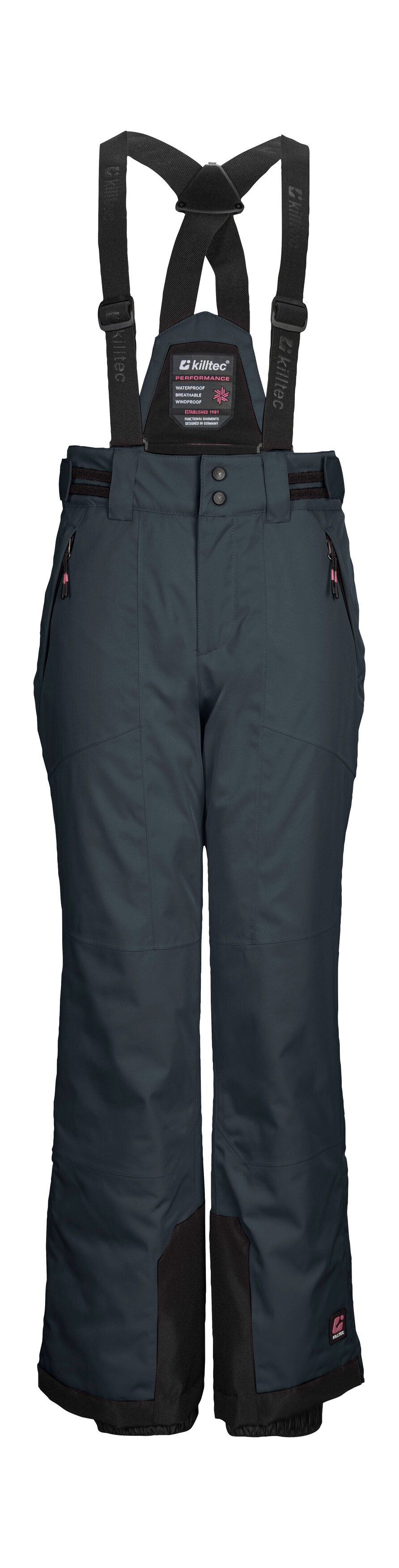Skihose KILLTEC "KSW 198 GRLS SKI PNTS", Mädchen, Gr. 152, Normalgrößen, blau (nachtblau), Obermaterial: 100% Polyester;Futter: 100% Polyester;Füllung: 100% Polyester, Hosen Skihose, Wasserdichte Skihose mit abnehmbaren Trägern und verstellbarer Taille
