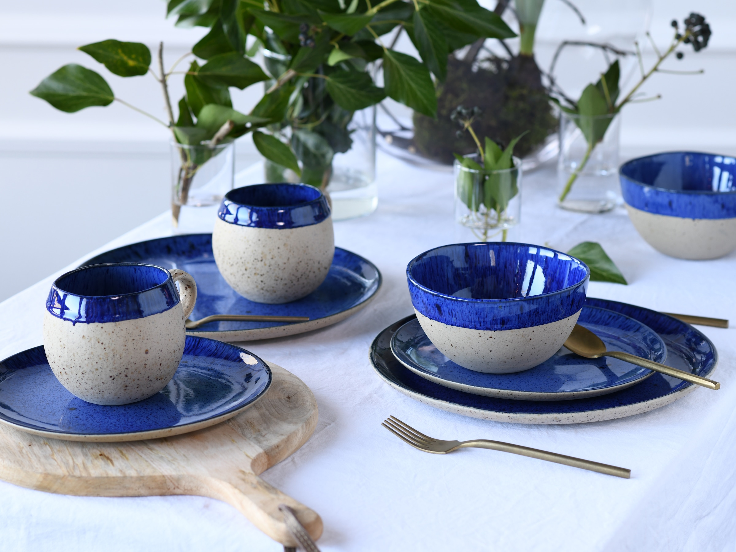 CreaTable Kombiservice »Geschirr-Set Deep Blue Sea«, (Set, 8 tlg., Kaffeeservice und Tafelservice im Set, für 2 Personen), Service, jedes Stück ist ein Unikat, 8 Teile, für 2 Personen