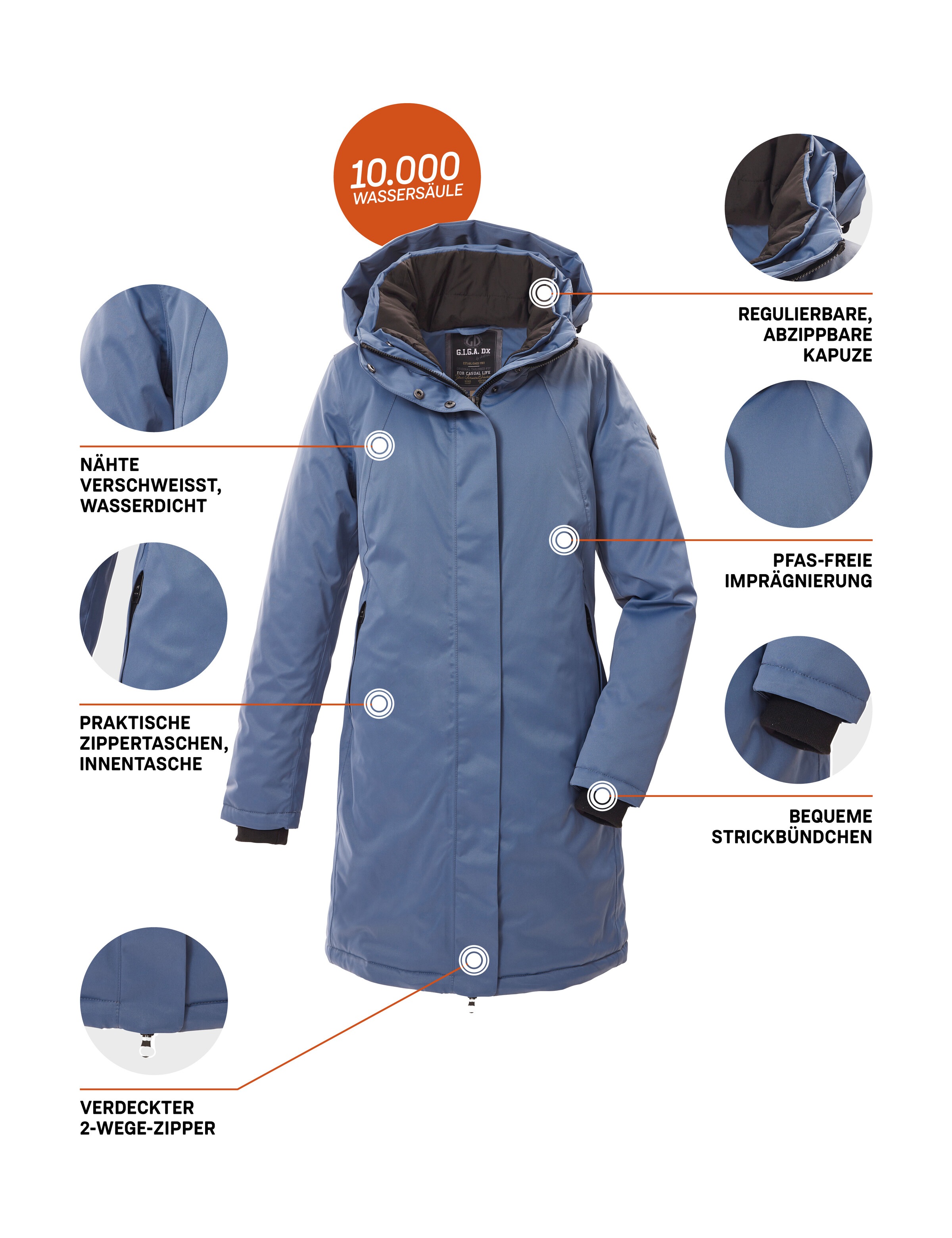 G.I.G.A. DX by killtec Parka »GW 93 WMN PRK«, wasserdicht, atmungsaktiv, 2-Wege-Reißverschluss