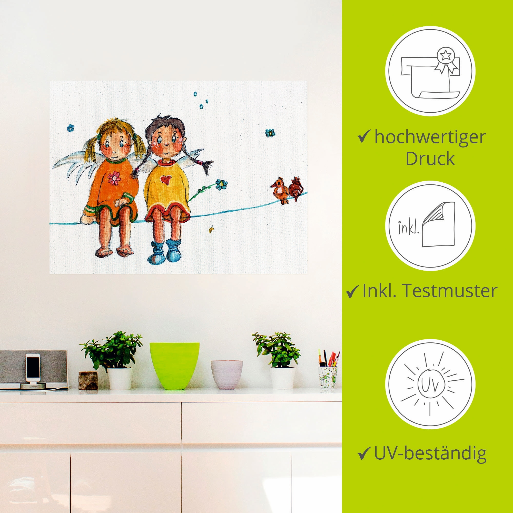 Artland Wandbild »Zwei Engelchen sitzen auf Wäscheleine«, Kinder, (1 St.), als Leinwandbild, Wandaufkleber in verschied. Größen