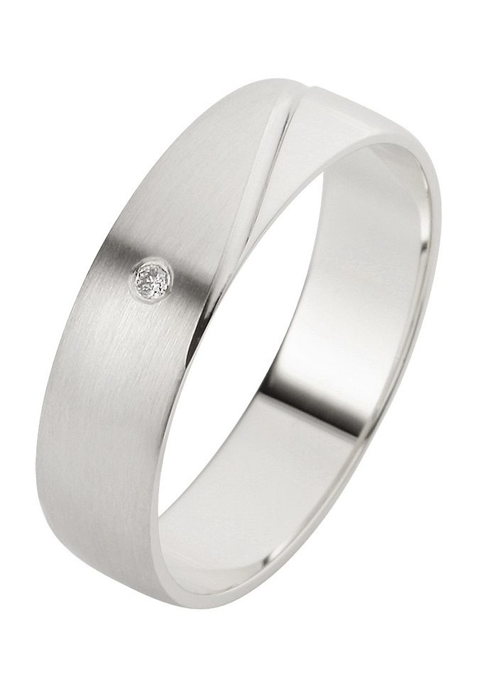 Trauring FIRETTI "Schmuck Geschenk Gold Hochzeit Ehering Trauring "LIEBE" Gr. 16,5, weiß (weißgoldfarben), Fingerringe, Damen, 16,5, SI = kleine Einschlüsse mit Brillant, Weißgold 375, 5mm, Trauring, Made in Germany, wahlweise mit oder ohne Brillant