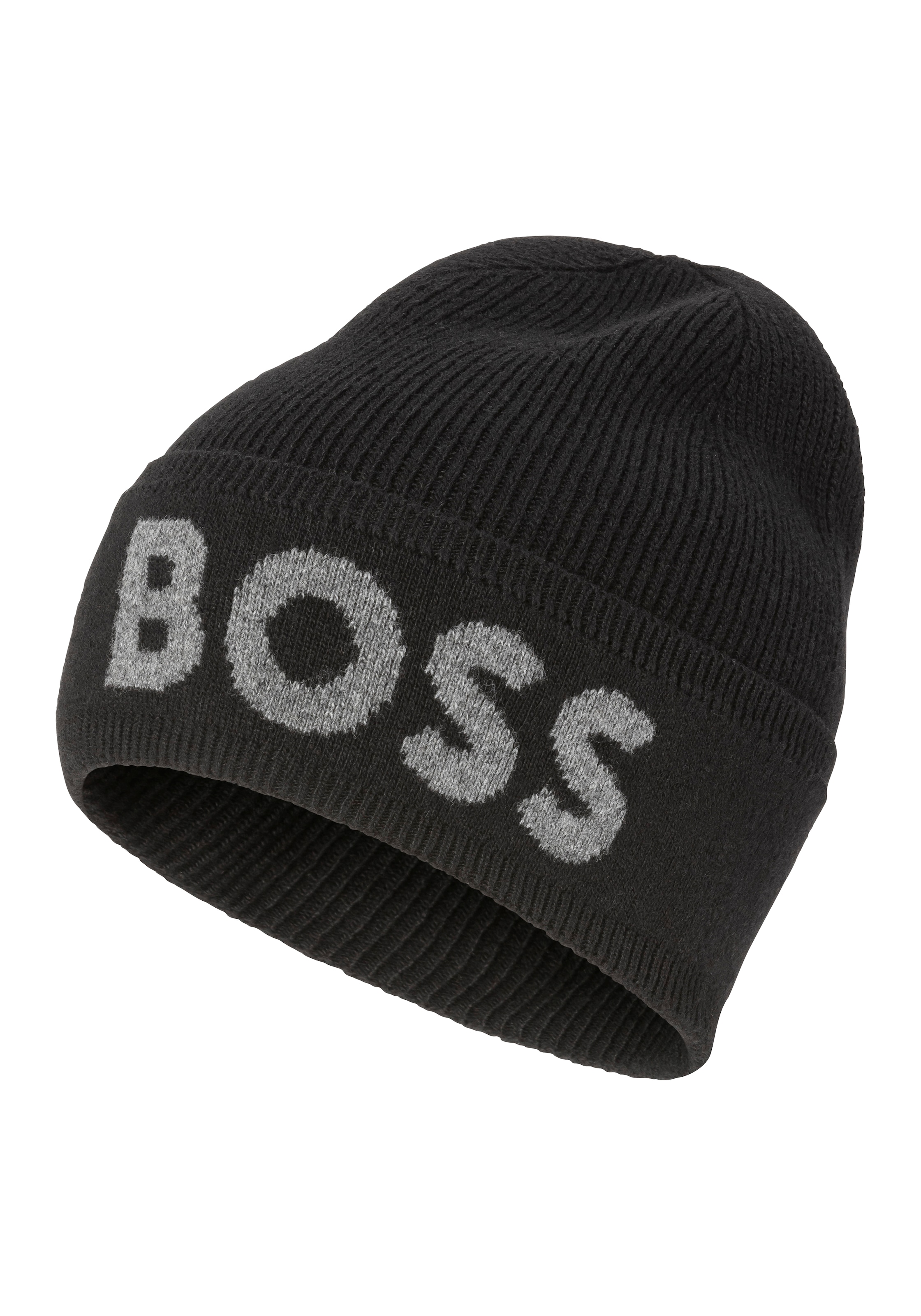 BOSS Beanie "Elio Hat", aus Rippenstrick, Jaquard-Logo günstig online kaufen