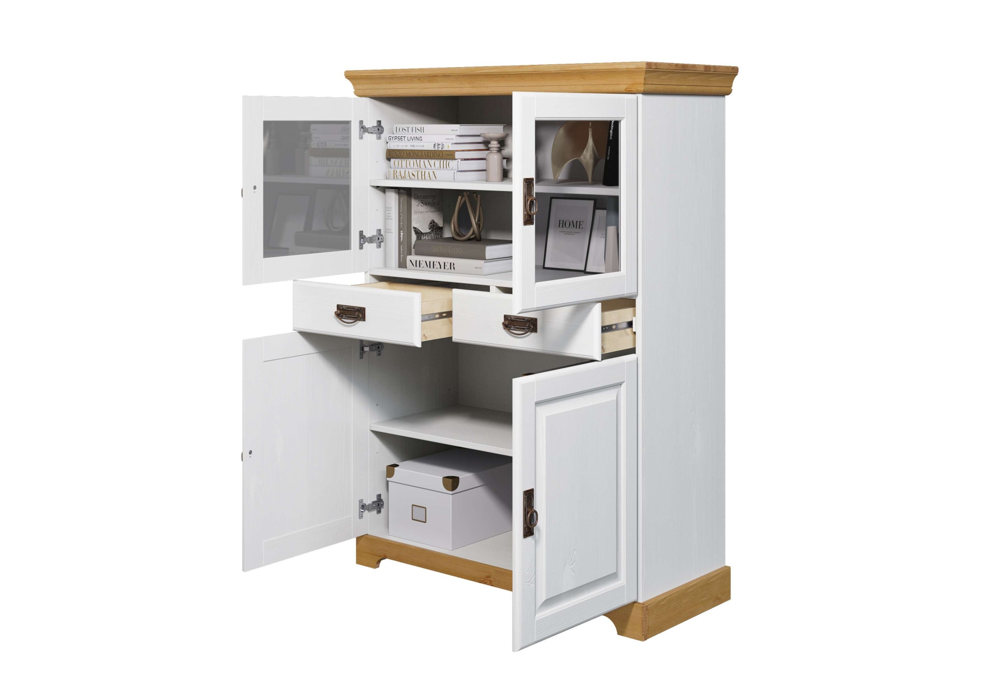 Home affaire Highboard »Rügen«, zertifiziertes Massivholz, Höhe 131 cm, im Landhausstil