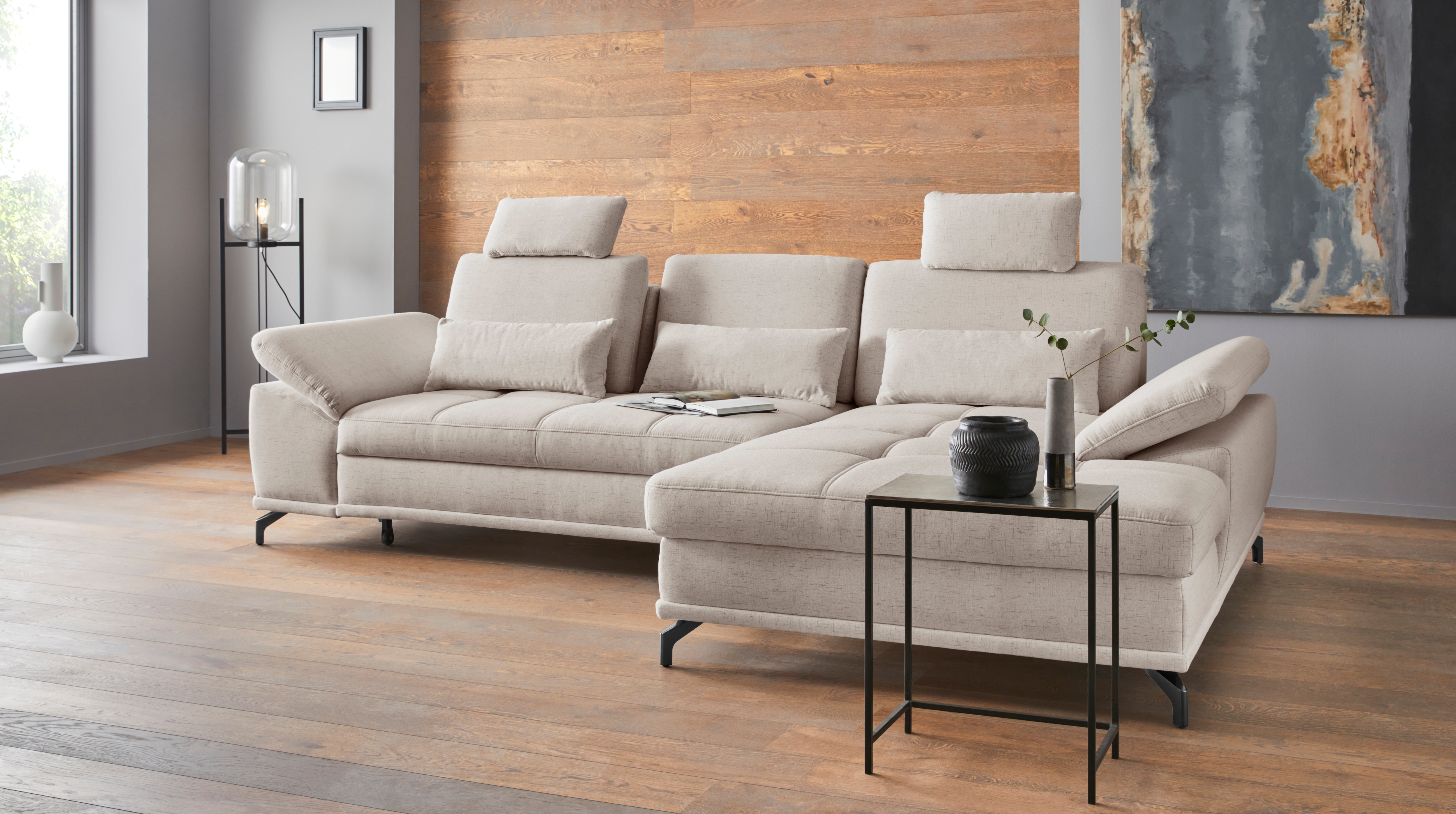 OTTO home Ecksofa "Costello L-Form, B: 301cm, Sitztiefen & Armteilverstellung, Federkern" 3 Nierenkissen, optional Schlaffunktion & Bettkasten