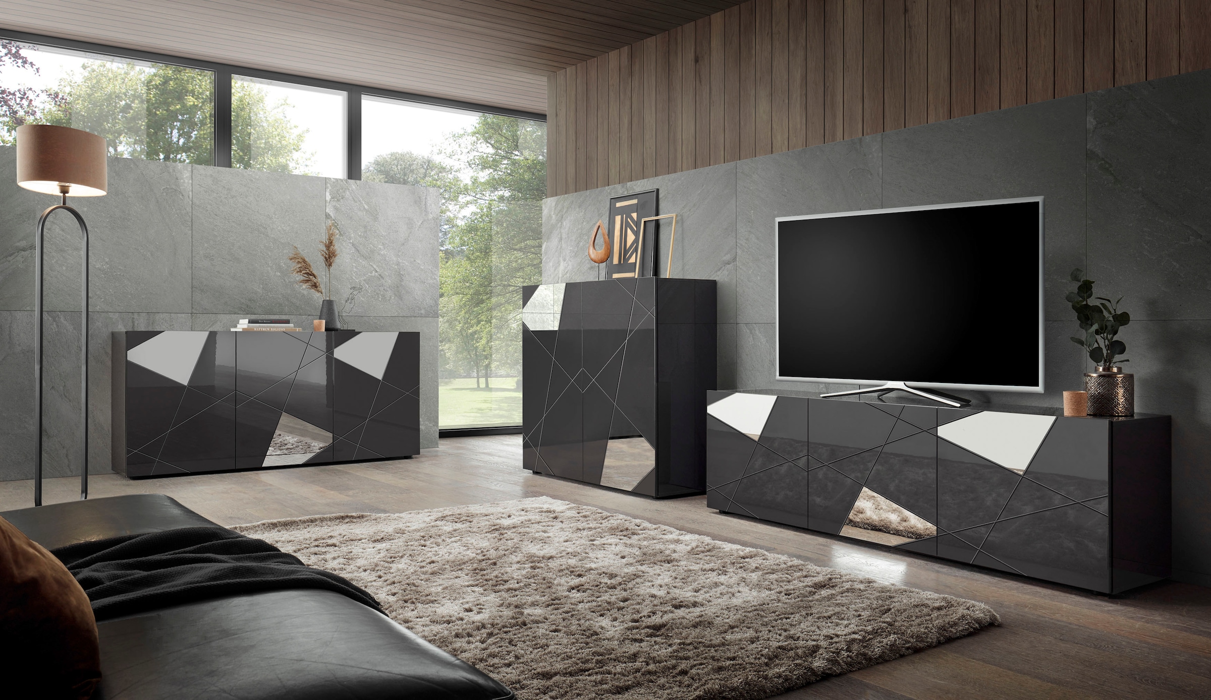 INOSIGN Highboard »Vittoria«, Breite 121 cm, Front mit Siebdruck und Spiegel