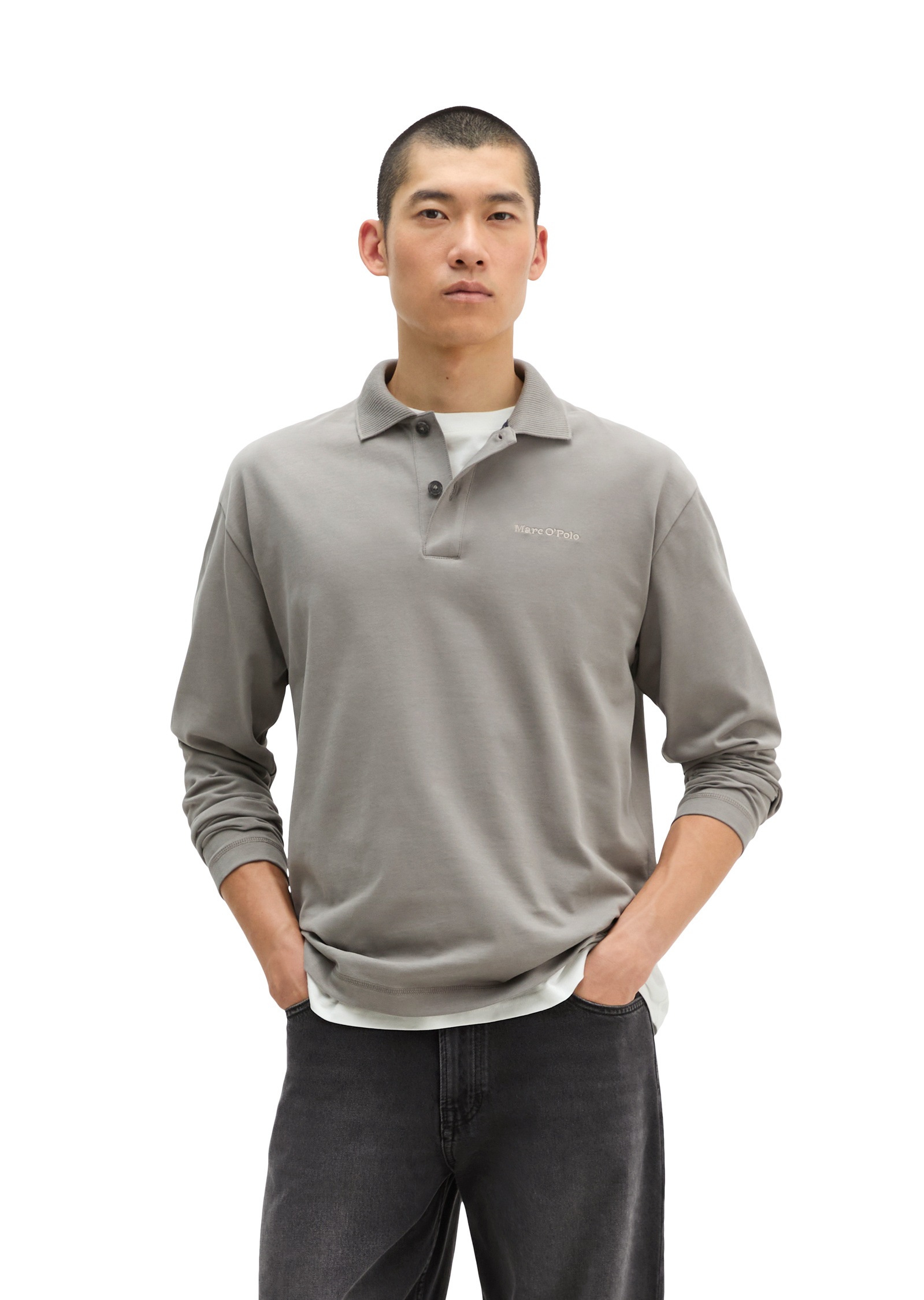 Marc OPolo Langarm-Poloshirt "aus schwerem Bio-Baumwoll-Jersey"