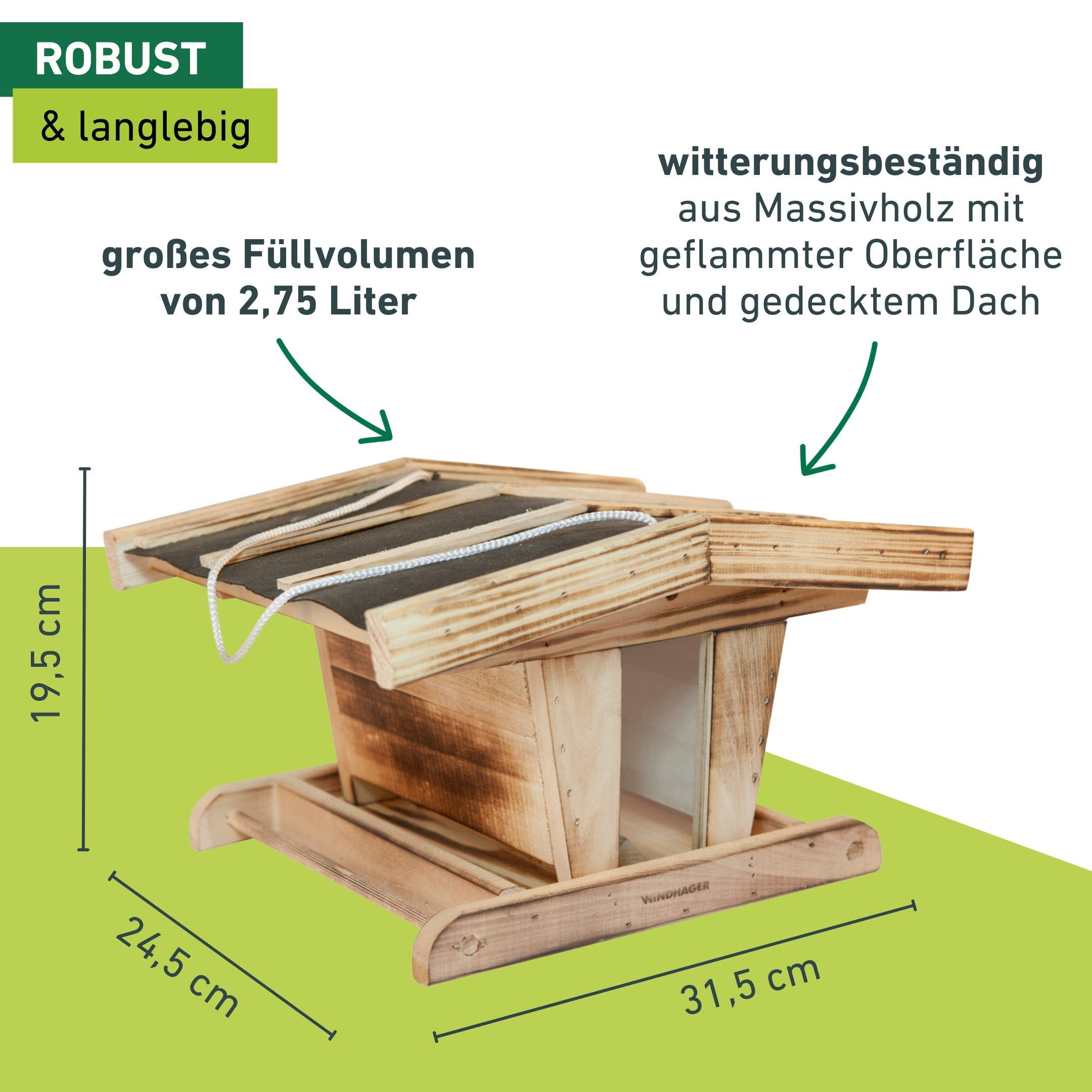 Windhager Vogelhaus »Chalet, Vogelfuttersilo aus robustem Massivholz« Futterstation inkl. Aufhängung, Füllvolumen ca. 2,75 Liter