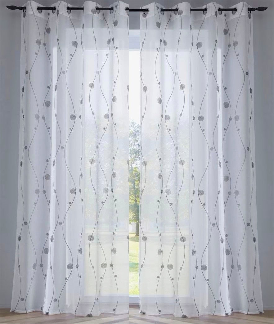 Kutti Vorhang »Nelly«, (1 St.), mit praktischen Ösen, halbtransparent, modern bestickt Kreise grau