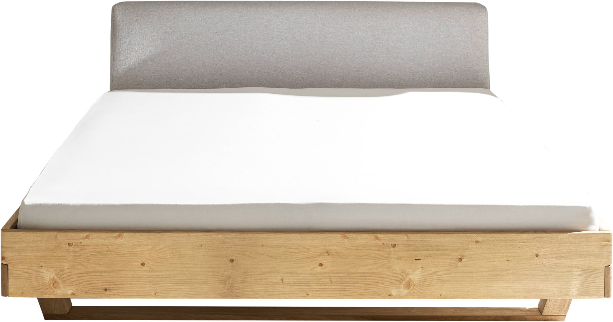 Schlafkontor Massivholzbett »Tisa«, 180x200 cm, Bett-Kopfteil mit Stoffbezug in hellgrau