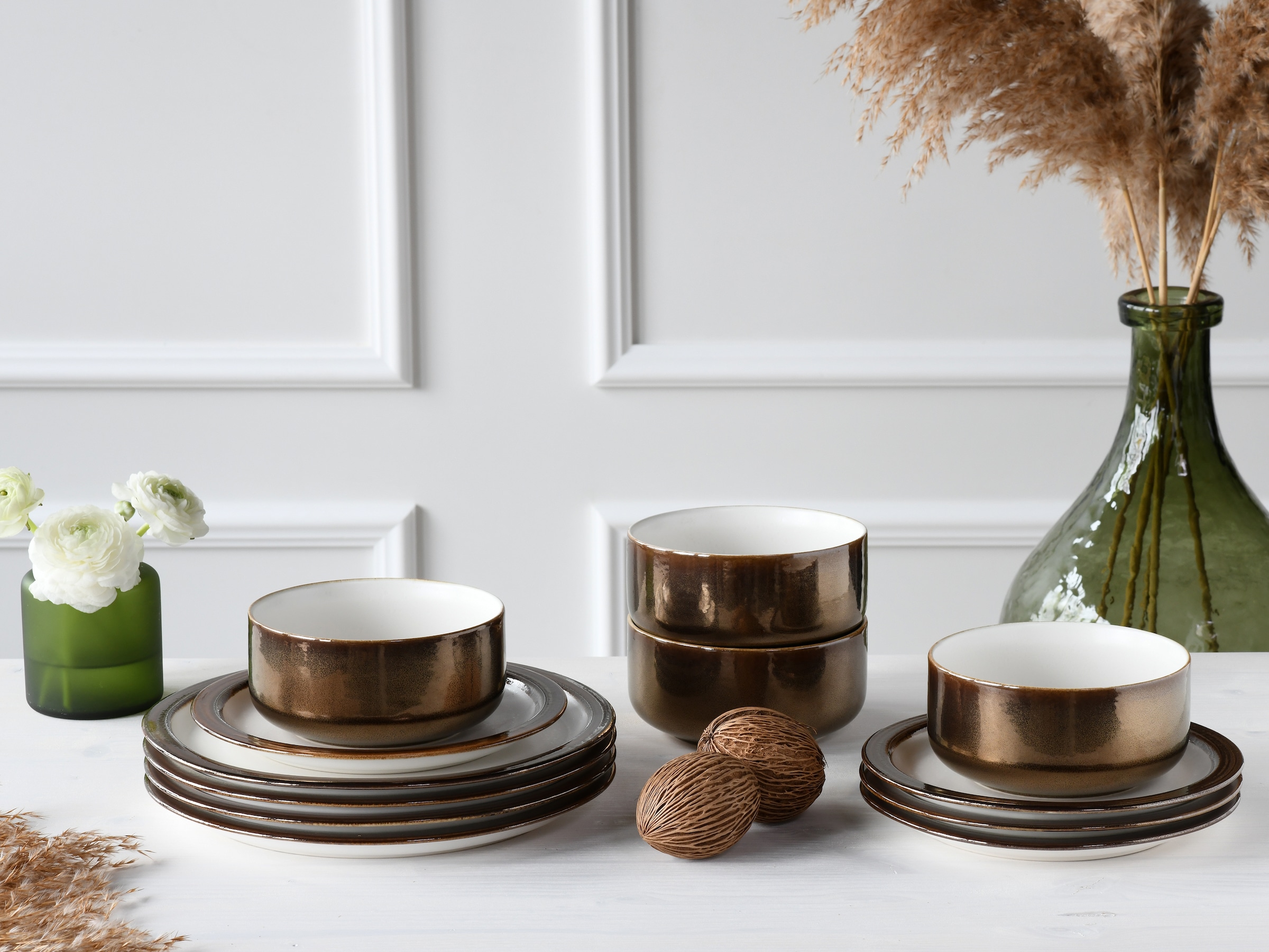 CreaTable Teller-Set »Modern Industrial«, (Set, 12 tlg., Tafelservice für 4 Personen), Service, Spezialglasur, glänzende Sprenkel, 12 Teile, für 4 Personen