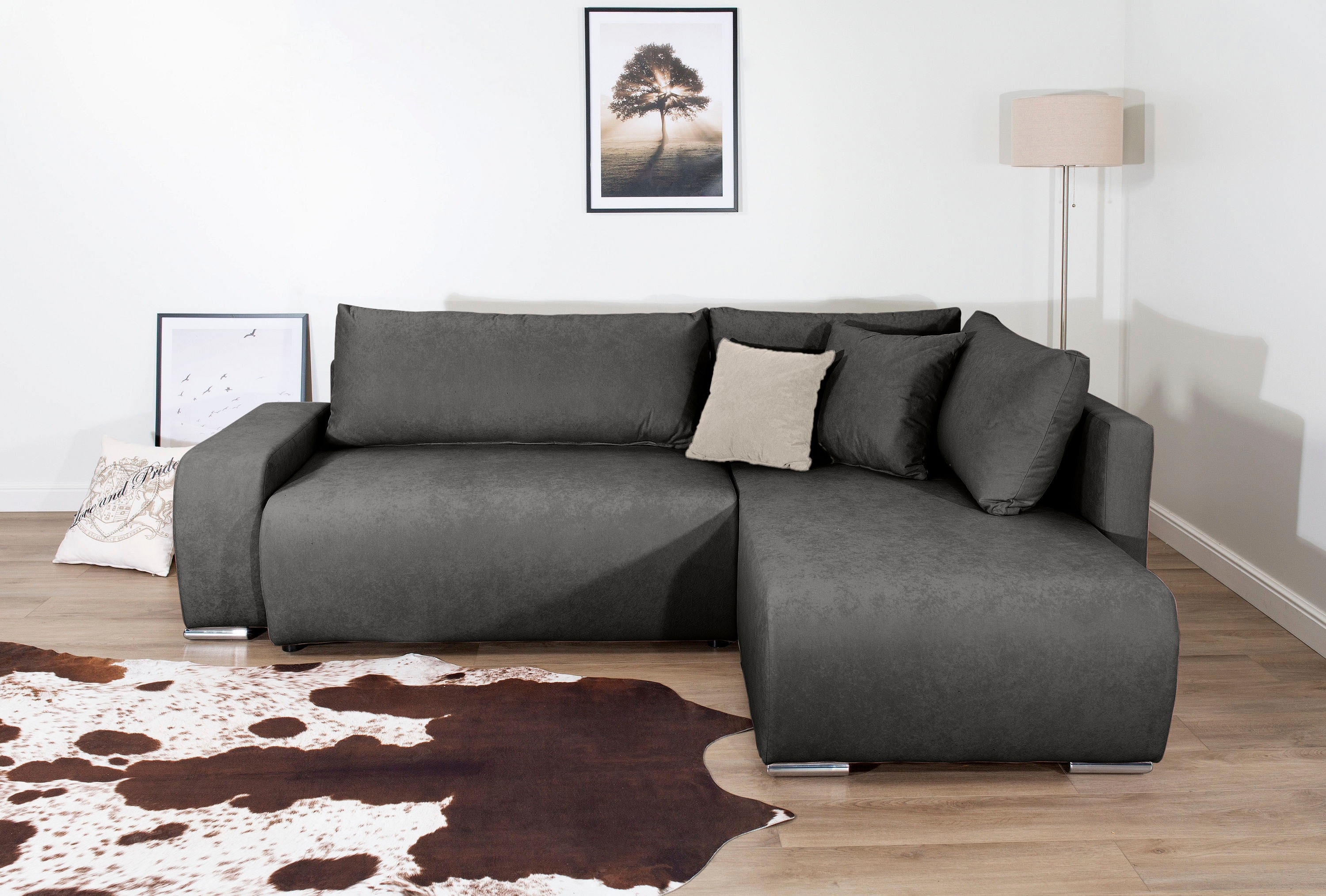 COLLECTION AB "Poppy L-Form, B: 227 cm" Schlaffunktion, Bettkasten & 1 Zierkissen