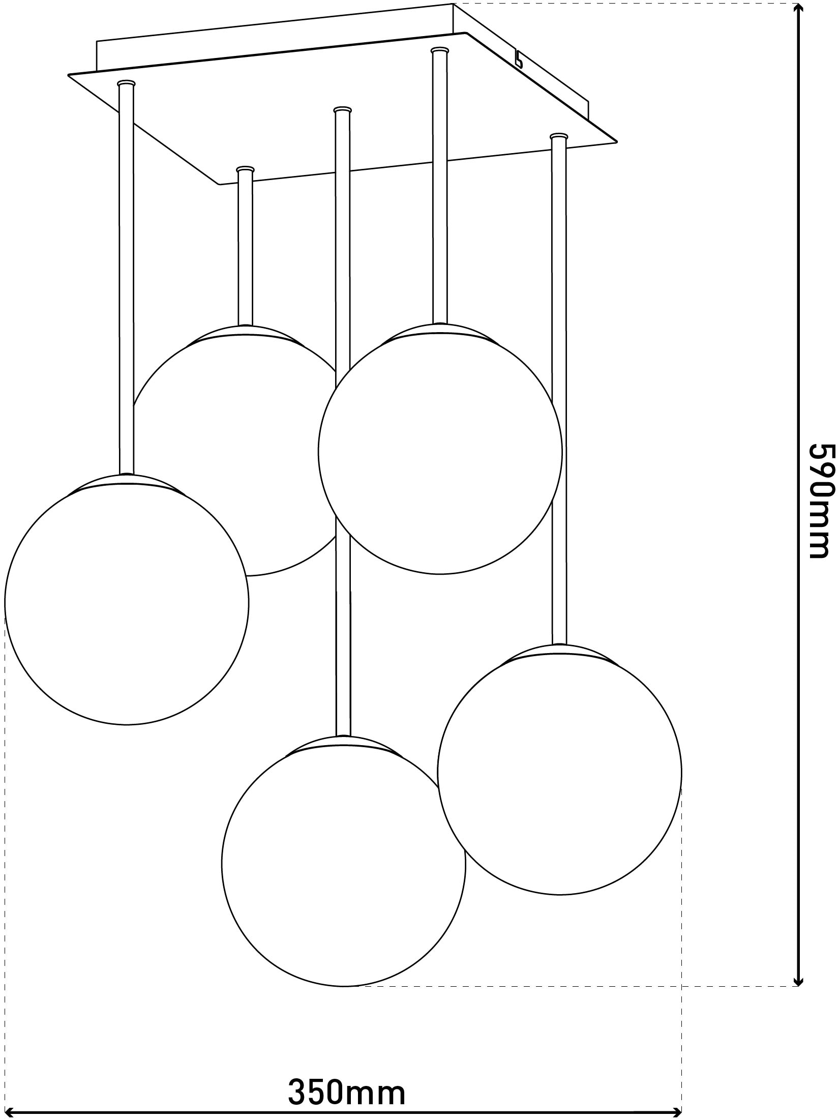 my home Pendelleuchte »Nymölla« E14 1 Stk. 5 opal-weiße Glaskugeln mit je 1x E14 exkl., Gestell eckig beige matt