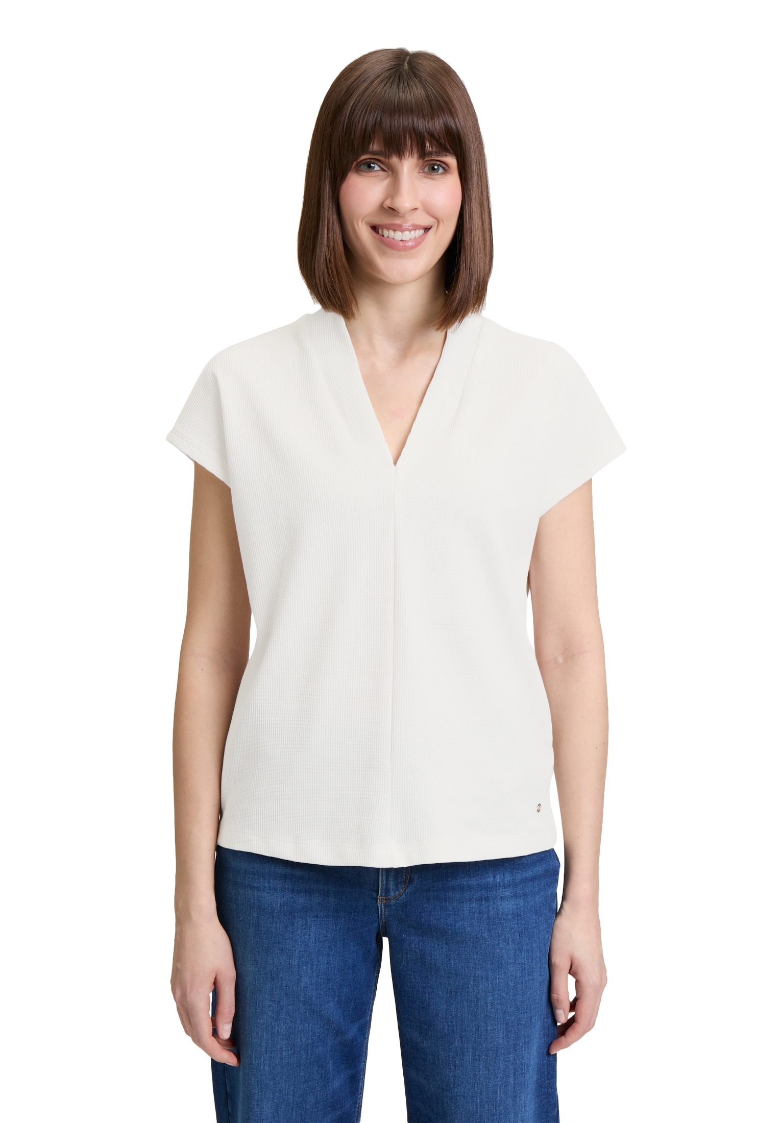 Betty&Co Kurzarmshirt "Betty & Co Damen Casual-Shirt mit V-Ausschnitt", (1 günstig online kaufen