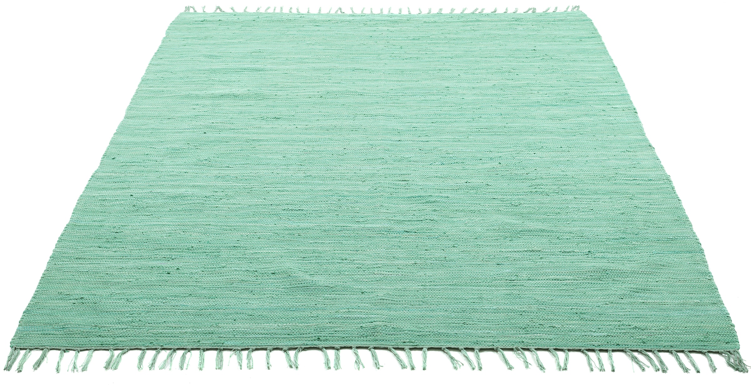 BAUR THEKO Handweb Baumwolle, mit Teppich, Cotton«, Flachgewebe, | reine »Happy Fransen handgewebt, rechteckig, Teppich