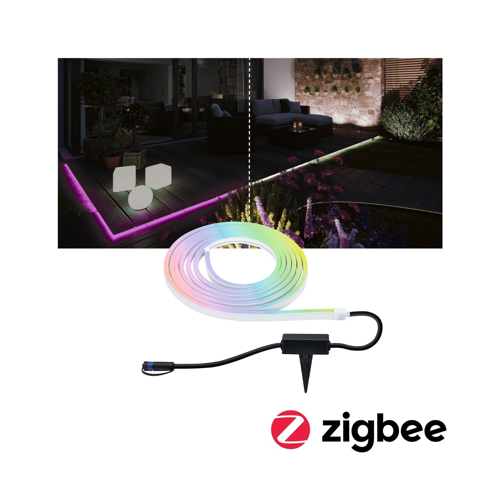 Paulmann LED Gartenstrahler "Plug & Shine Stripe Smooth Einzelstripe IP67 RGBW+ 22W Weiß", 1 flammig, Smart Home Zigbee 