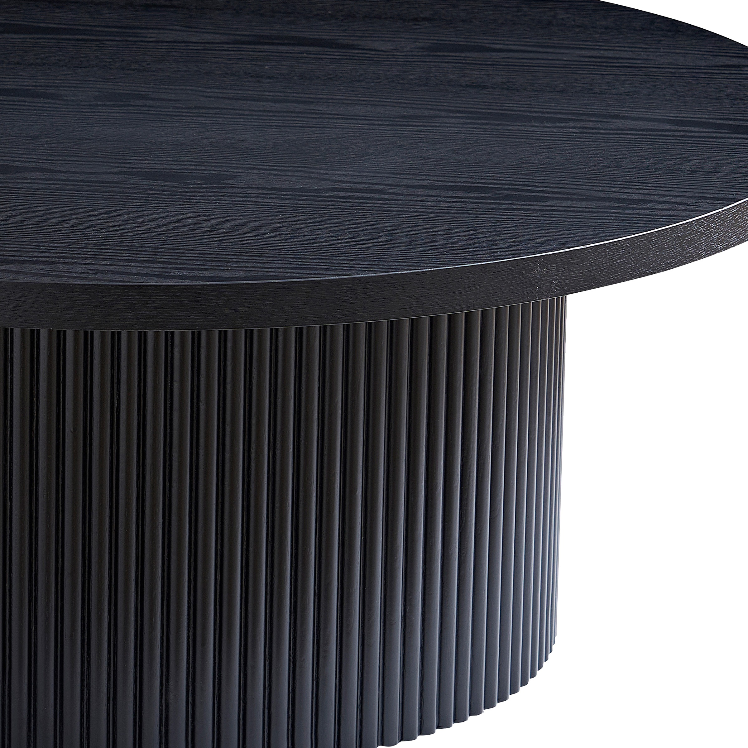 Couchtisch SALESFEVER "mit Massivholz-Lamellen, Ø 85 cm", schwarz, B:85cm H:33cm T:85cm, MDF, Esche massiv, Holzfurnier, Tische, Couchtisch, Moderner Wohnzimmertisch aus Holz in natürlichem Look 3