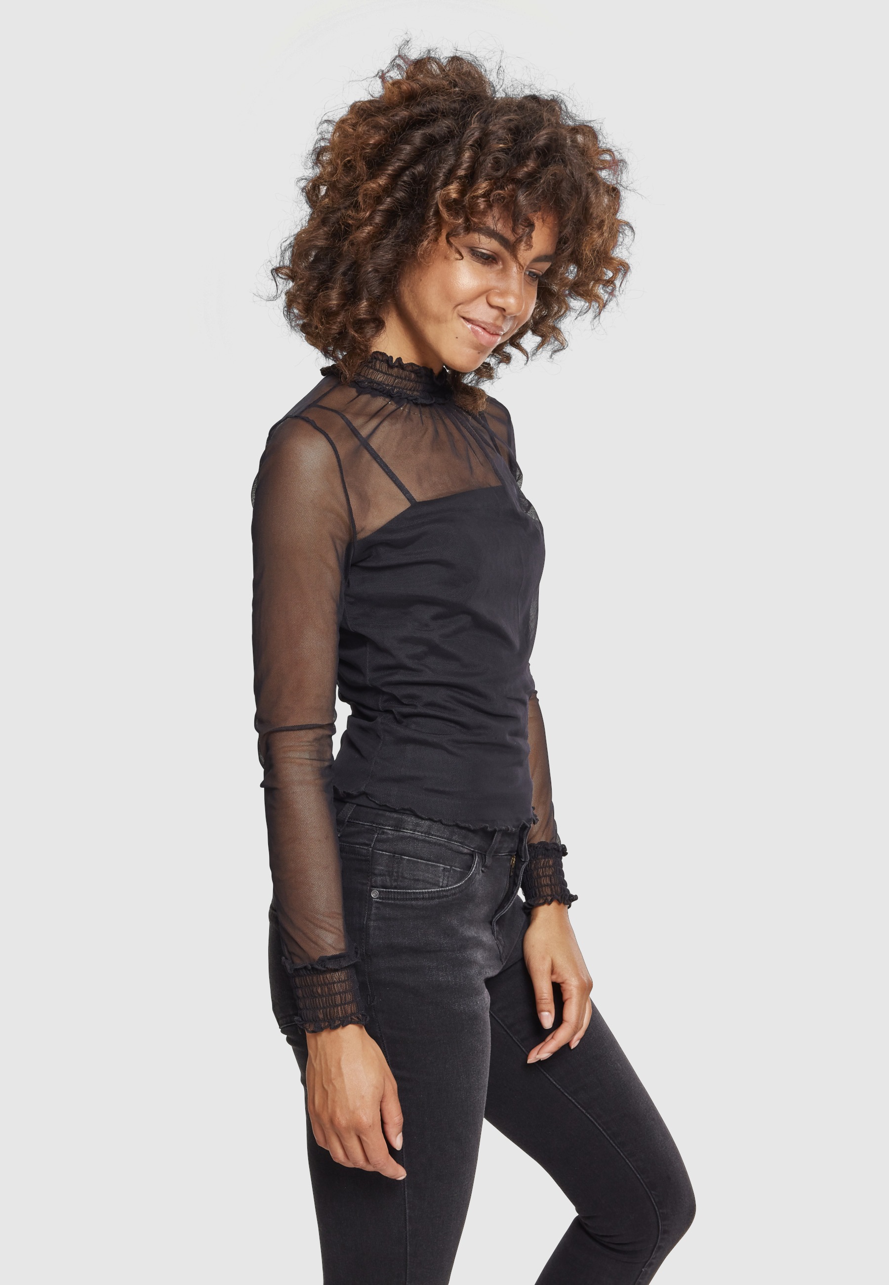 URBAN CLASSICS T-Shirt »Urban Classics Damen Ladies Double Layer Mesh L/S« 1 Stk.