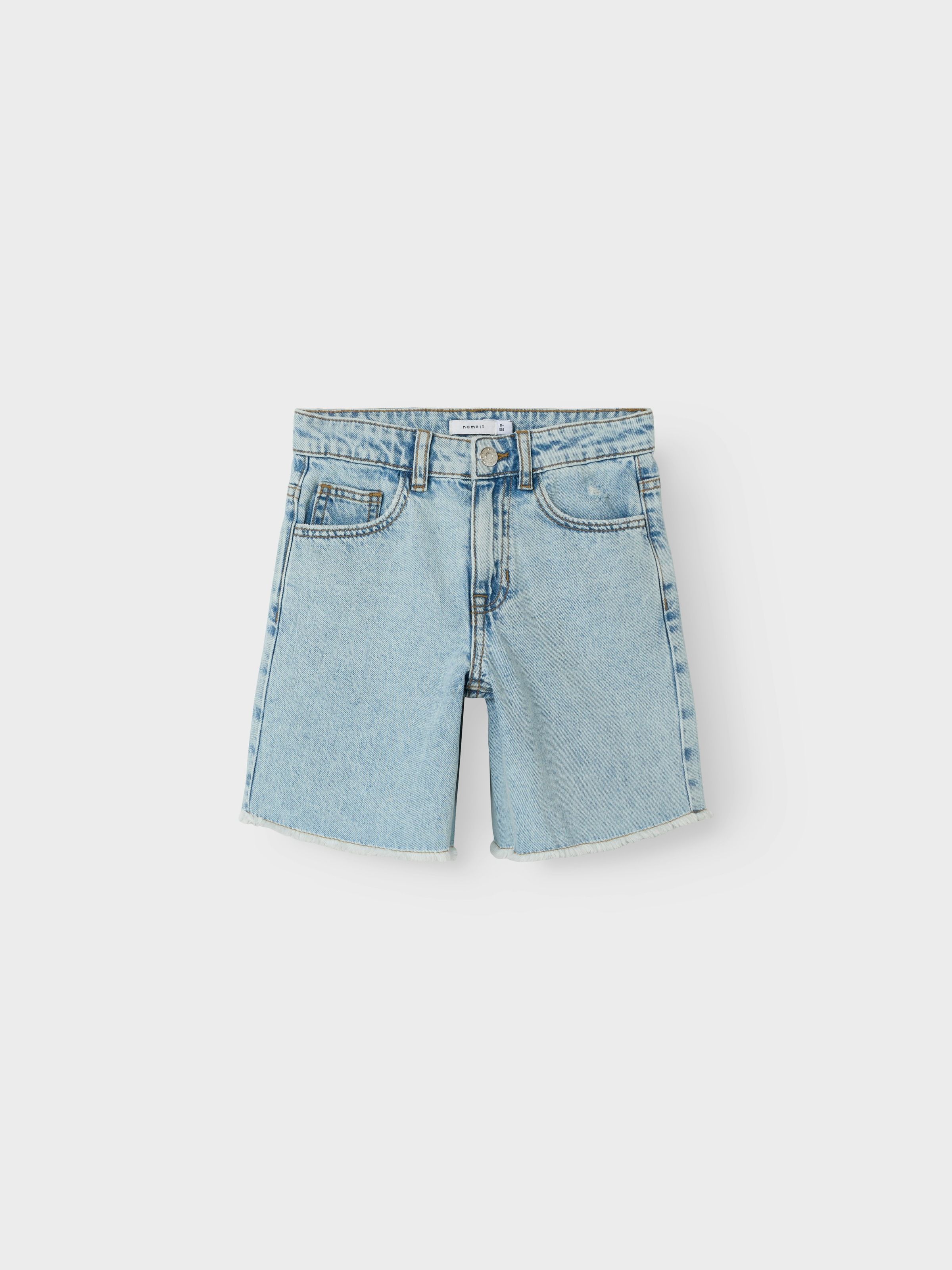 Thumbnail - Name It Jeansbermudas "NKFBELLA HW WIDE DNM SHORTS 1488-BE NOOS" Baumwolle, ausgefranster Saum