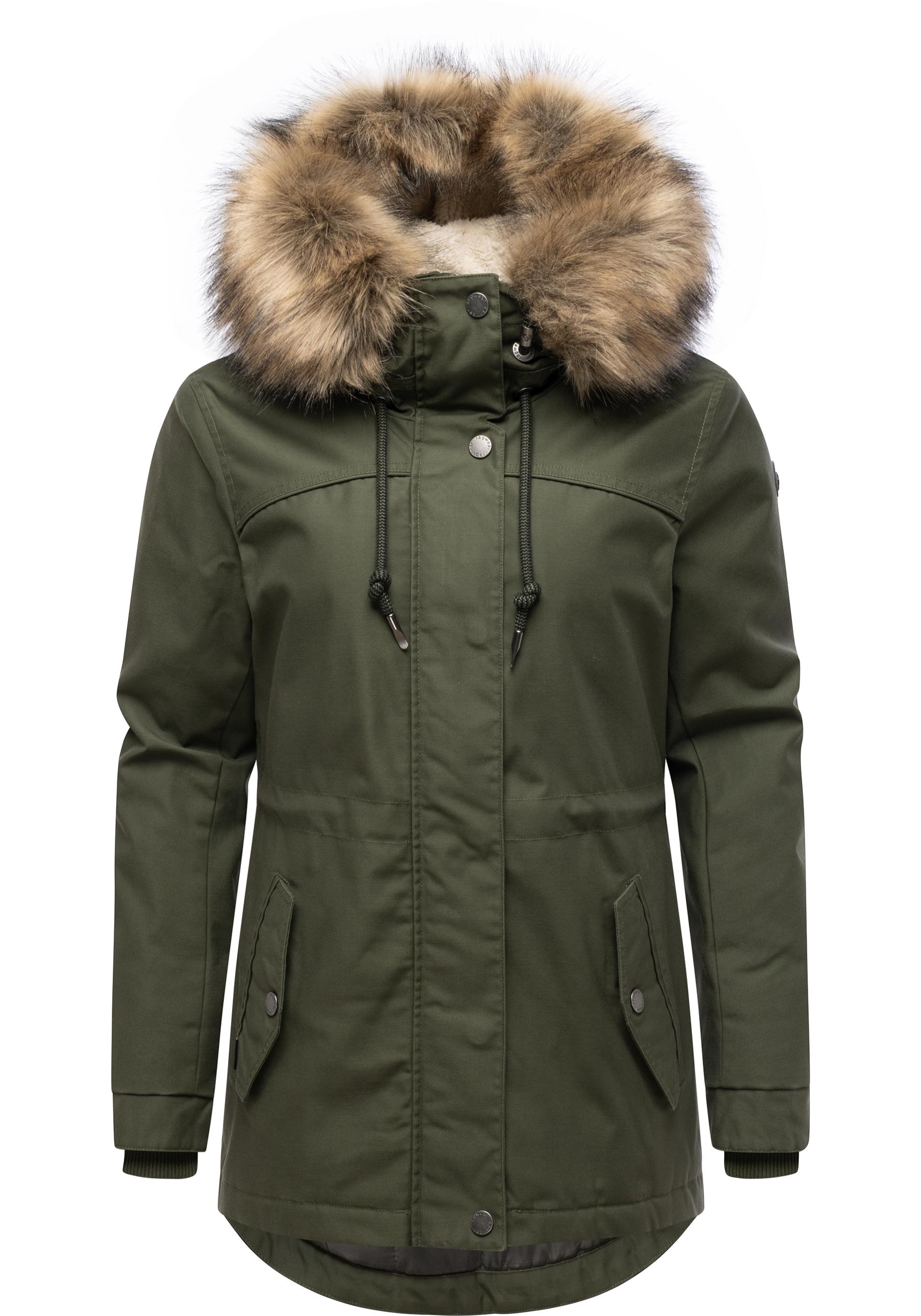 Ragwear Winterjacke "Tawny Short YOUMODO" mit Kapuze Warme Jacke mit großer Kapuze und Kunstfellkragen