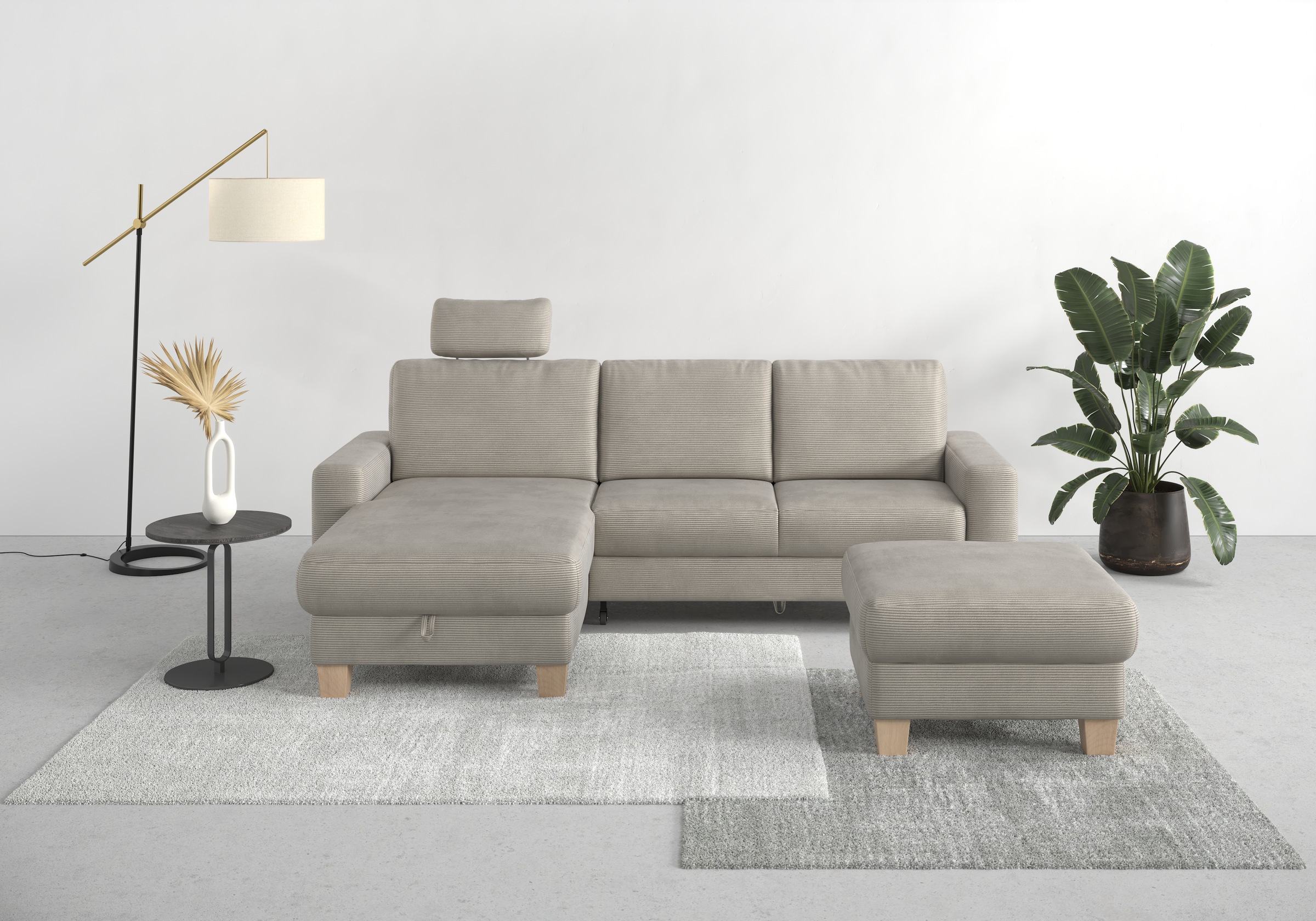 Home affaire Ecksofa »Summer L-Form«, mit Recamiere, mit oder ohne Bettfunktion und Bettkasten, Cord-Bezug