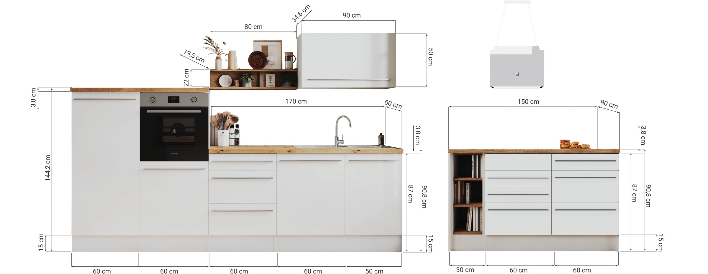 RESPEKTA Küchenzeile und Kücheninsel »Gabriel«, Breite 290/150 cm mit Soft-Close