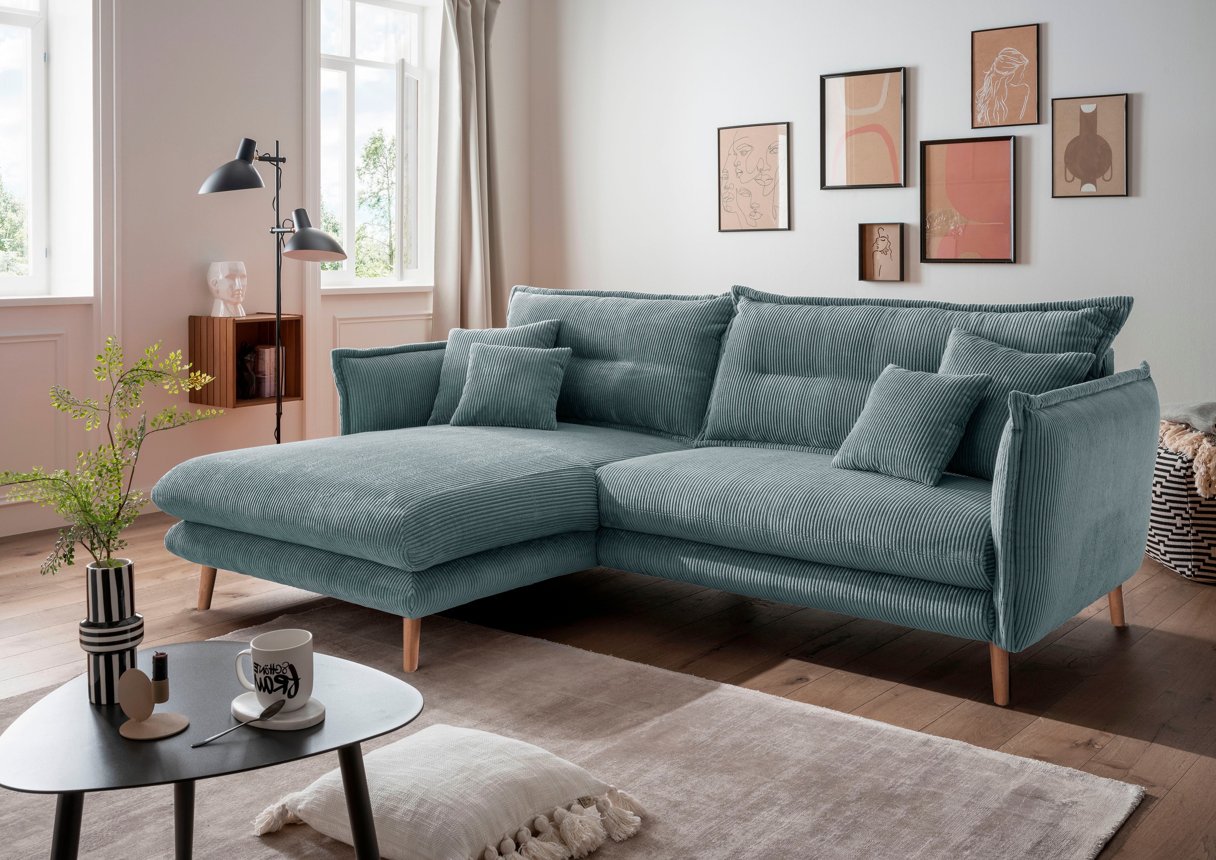 Home affaire Ecksofa "Levke, 255 x 180 cm, modern und bequem" zwei verschiedene Fußfarben wählbar