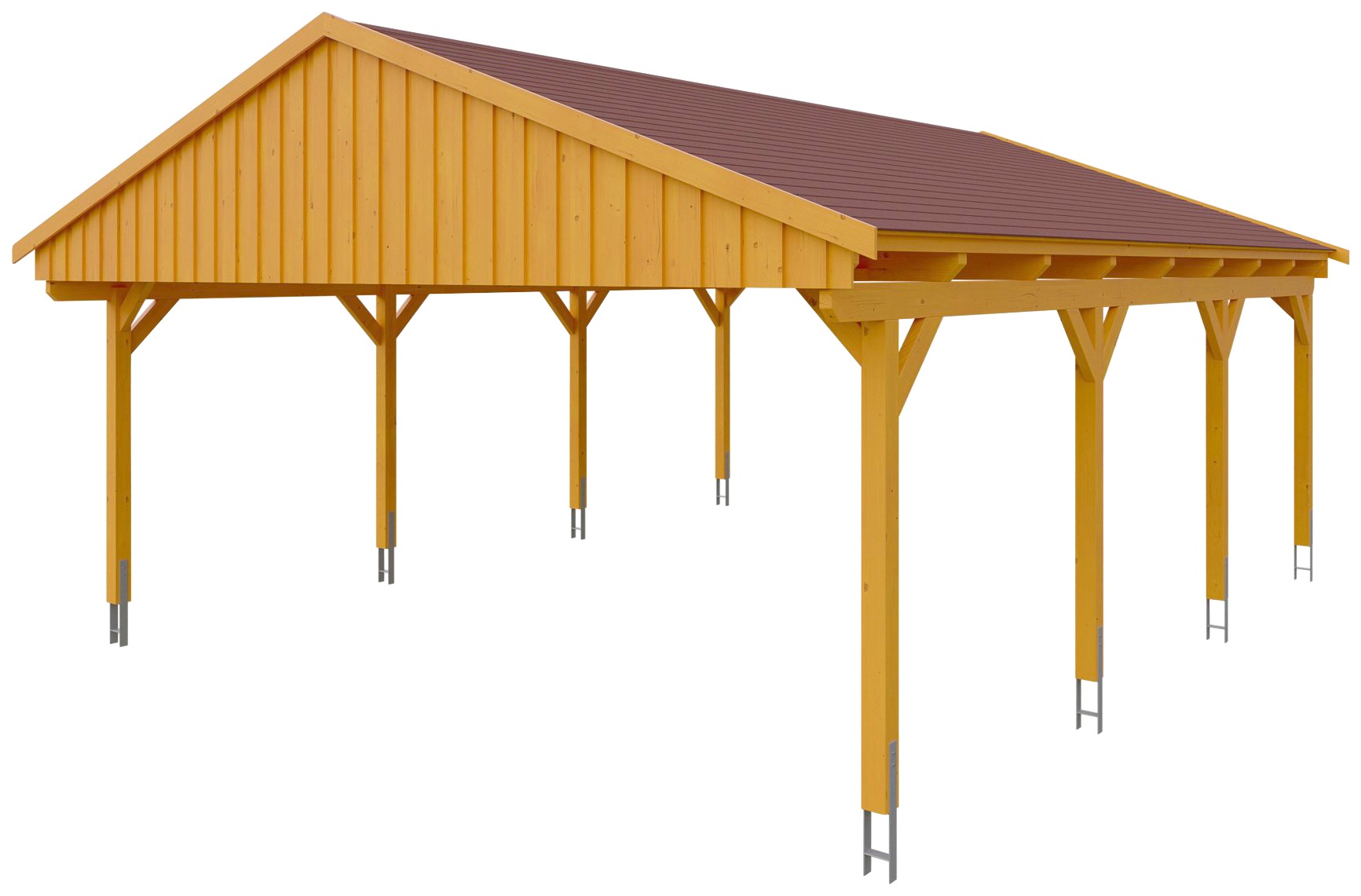 Skanholz Doppelcarport »Fichtelberg«, hellbraun, mit roten Schindeln