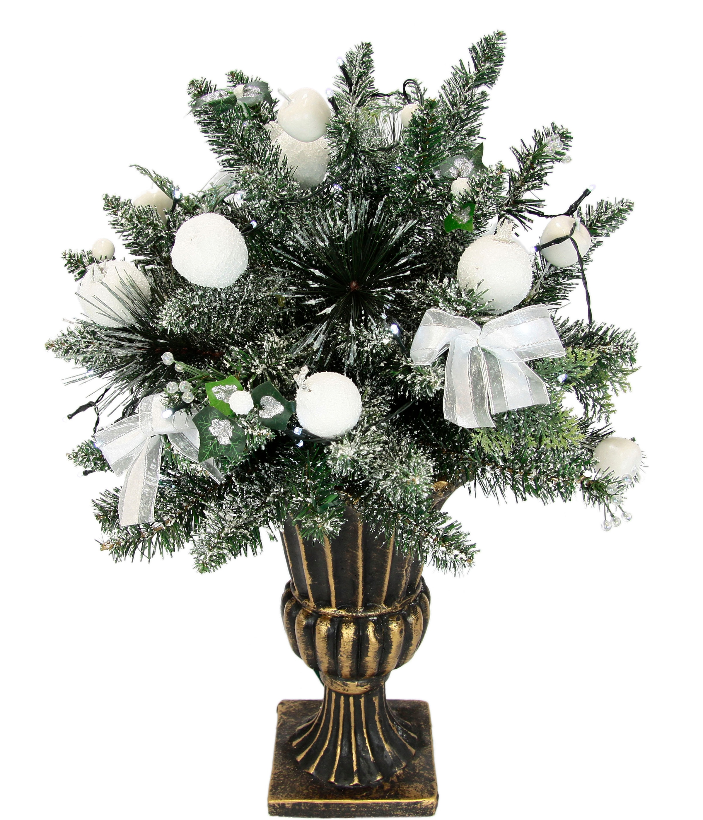 I.GE.A. Winterliche Kunstpflanze »Künstlicher Weihnachtsbaum, Weihnachtsdeko, Kunstbaum«, beschneit, mit Äpfeln, Beeren u. Schleifen, Pokal aus Polyresin, 74 cm