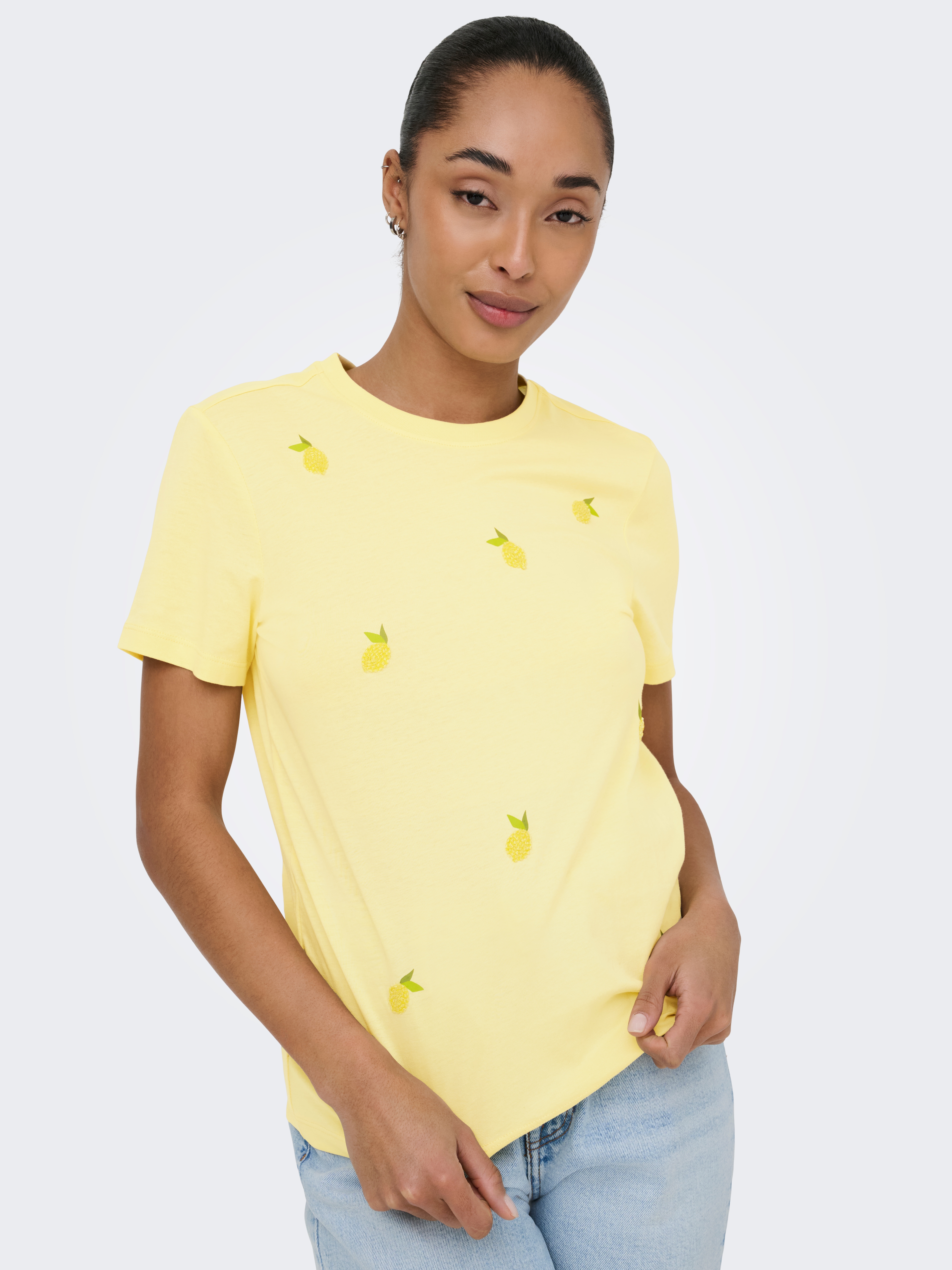 ONLY T-Shirt "ONLKITA S/S PEARL TOP BOX JRS" Baumwolle, regular fit, Rundhals