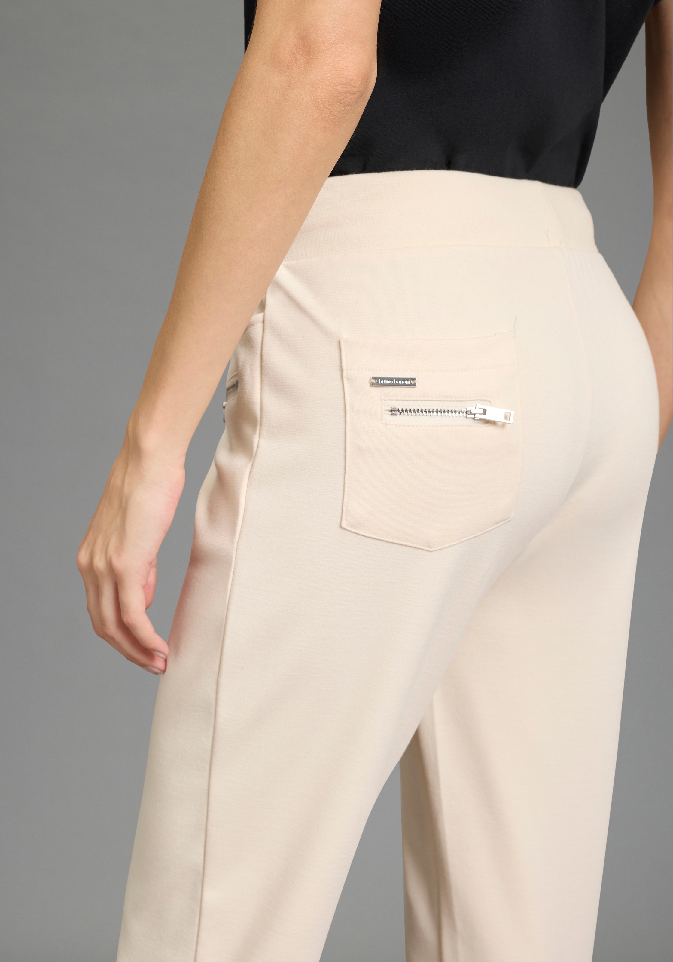 Jerseyhose BRUNO BANANI, Damen, Gr. 44, N-Gr, beige, Milano Rib, Obermaterial: 76% Polyester, 20% Viskose, 4% Elasthan, unifarben, figurbetont knöchellang, Hosen Jerseyhose, figurbetonte Passform, knöchellang mit Rippbündchen 2