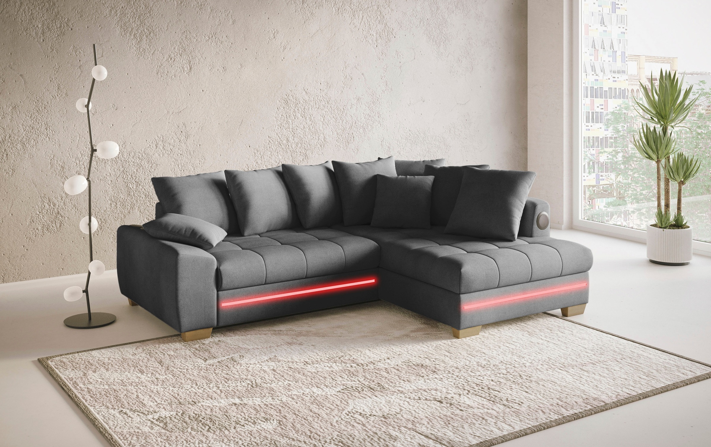 Mr. Couch Ecksofa »Nikita II, L-Form«, mit Kaltschaum, RGB-LED, Soundsystem, wahlweise mit Bett, Bettkasten