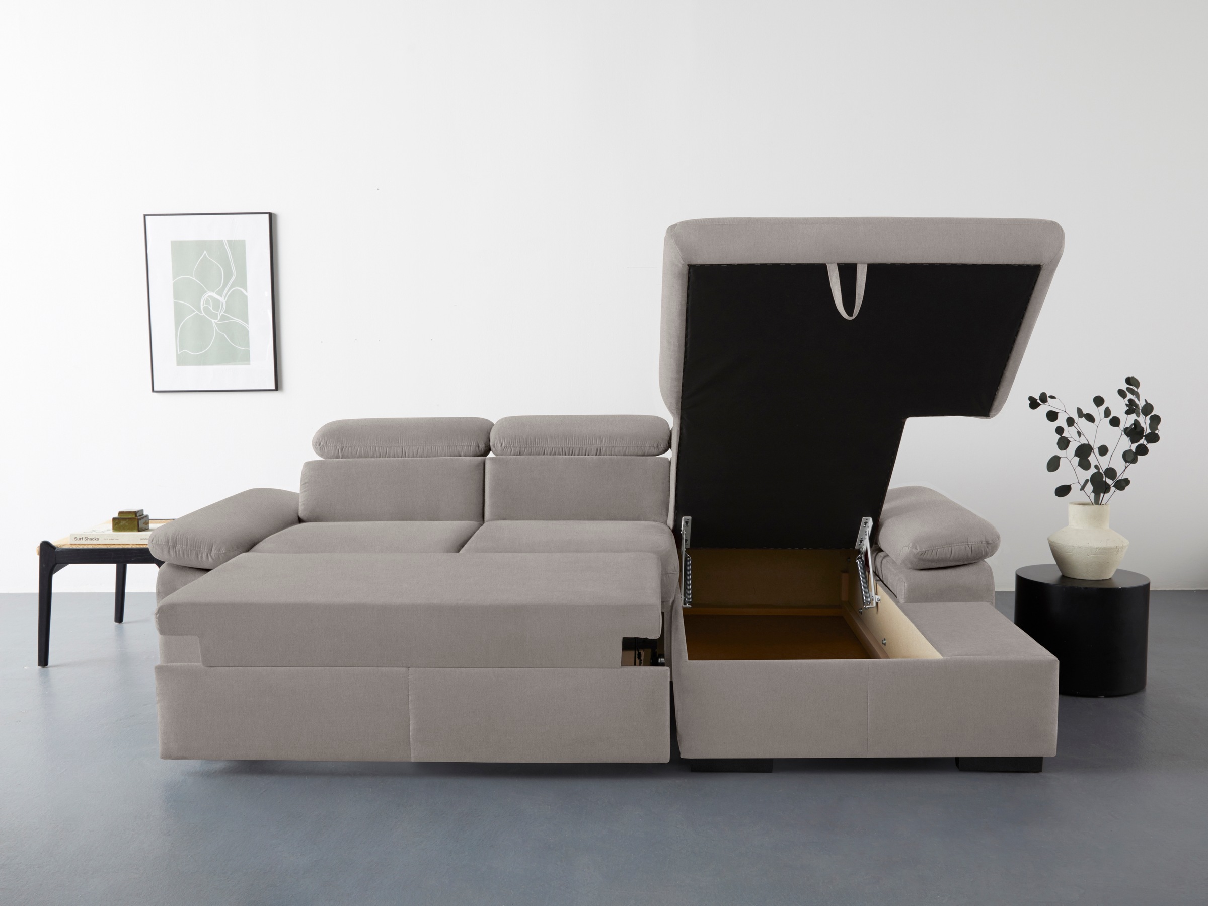 COTTA Ecksofa »Lola L-Form mit Kopfteilfunktion & Hocker«, (Set, mit Hocker), wahlweise mit Bettfunktion, Bettkasten & Armteilverstellung