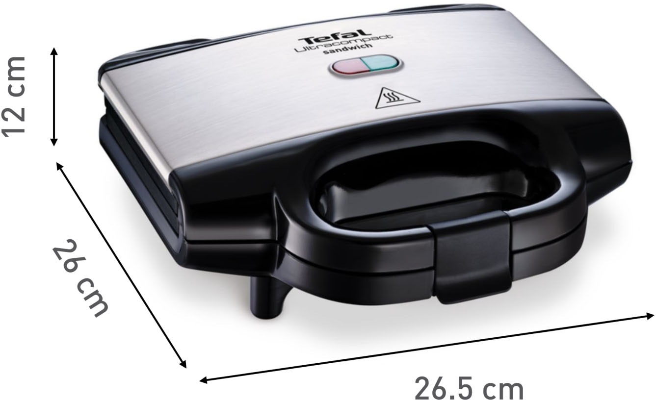 Tefal Sandwichmaker »Ultracompact, einfache Reinigung, Verriegelungstaste, isolierter Griff«, 700 W, kompakte Aufbewahrung, Maße: 26,5 x 26 x 12 cm, SM1552