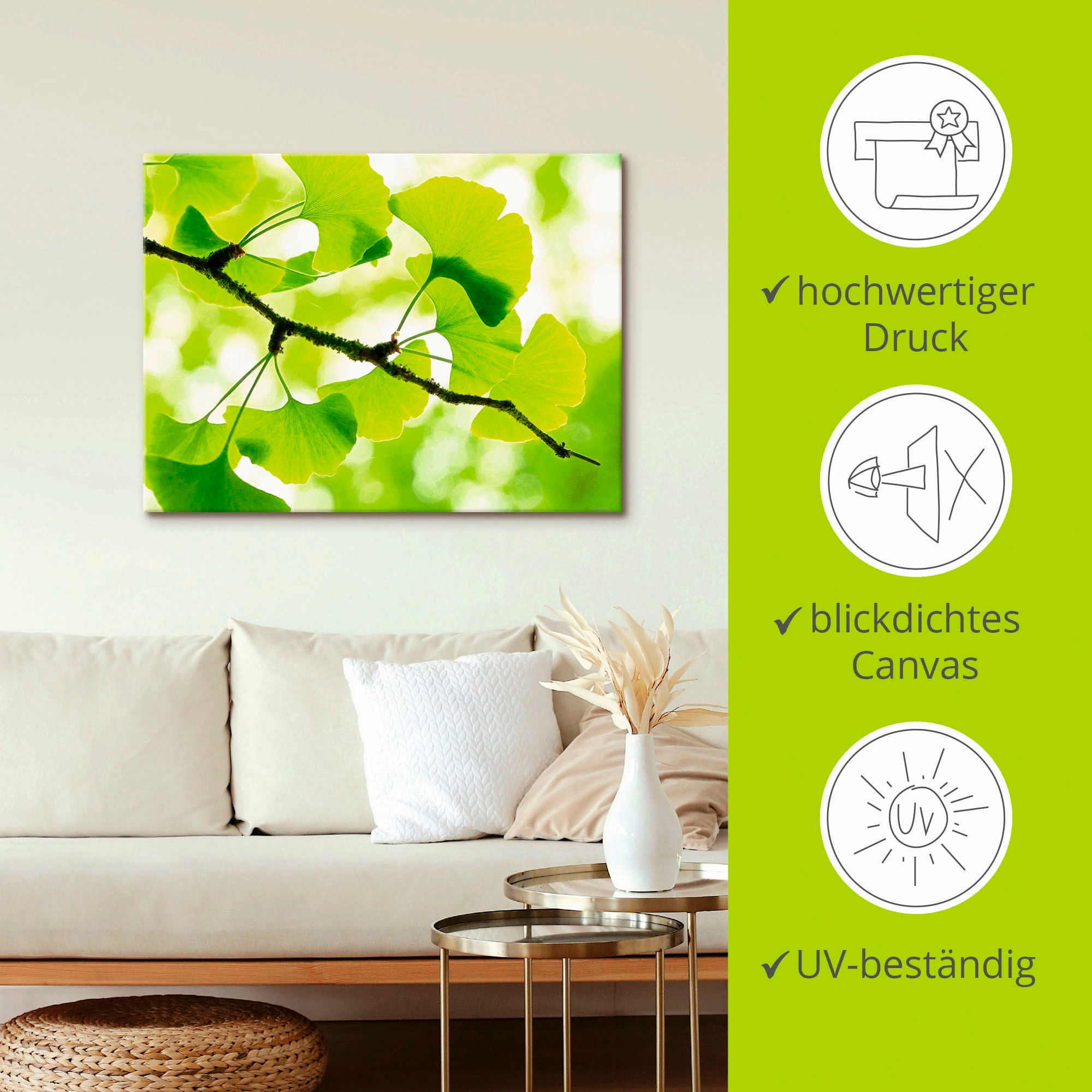 Artland Wandbild »Ginkgo«, Blätter, (1 St.), als Leinwandbild, Poster in verschied. Größen