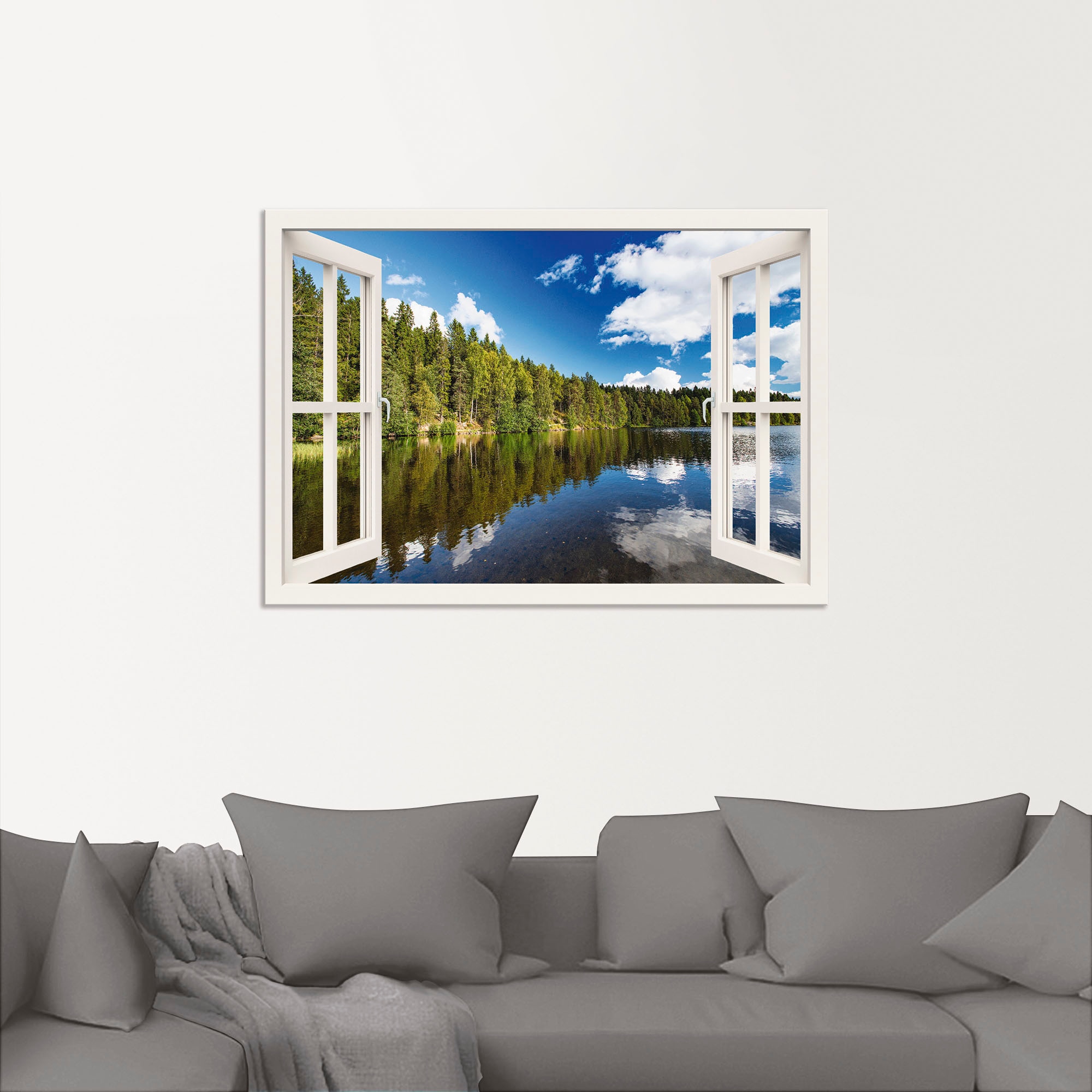 Artland Wandbild »Fensterblick Norwegische Landschaft«, Fensterblick, (1 St.), als Alubild, Outdoorbild, Leinwandbild, Wandaufkleber, versch. Größen