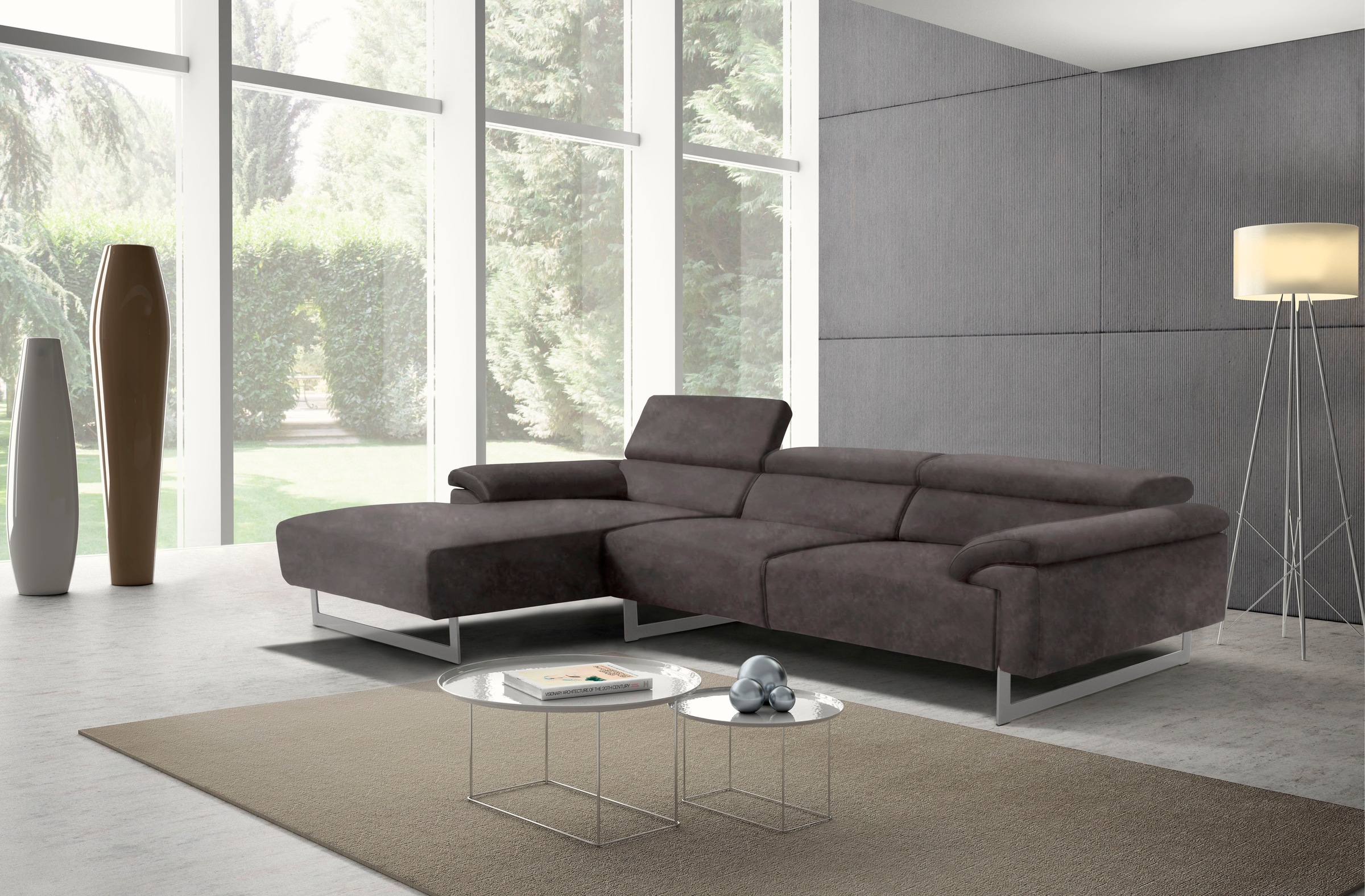 Egoitaliano Ecksofa »Malika, edel und bequem, Designsofa mit hochwertigen Bezügen, L-Form«, mit Recamiere, inkl. Kopfteilverstellung und chromfarbenen Metallfüßen