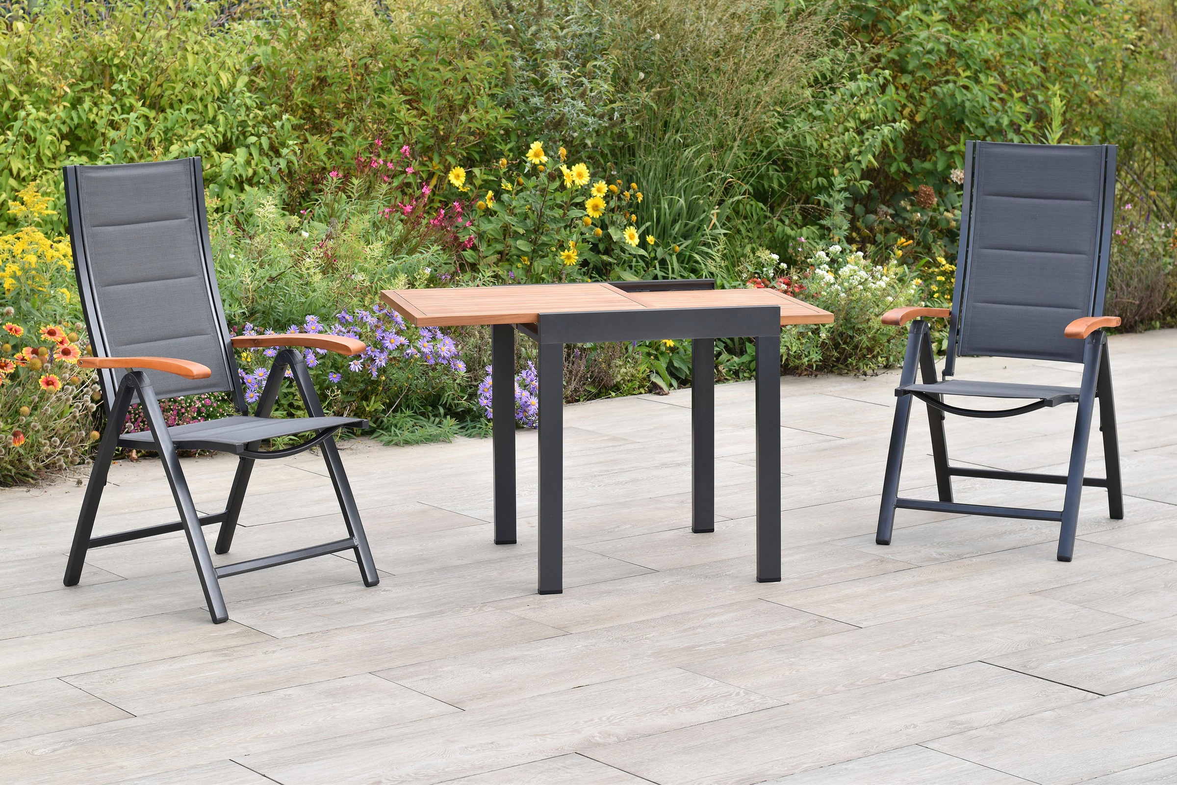 MERXX Balkonset »Paxos« Set, 3 tlg. inkl. 2 Klappsessel, 1 Balkonausziehtisch