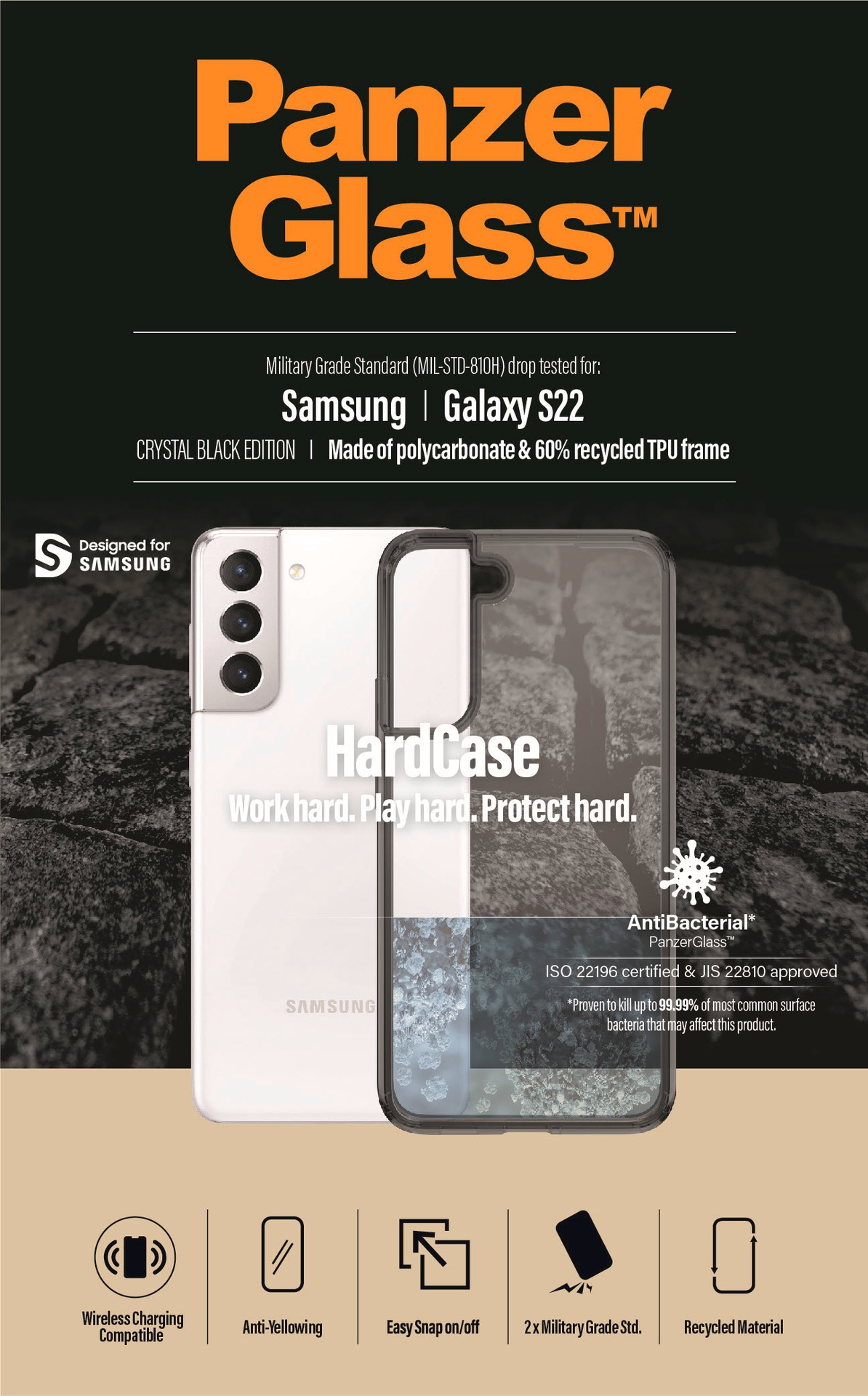 PanzerGlass Displayschutzglas »HardCase für Samsung Galaxy S22 Antibakteriel«, (1 St.)