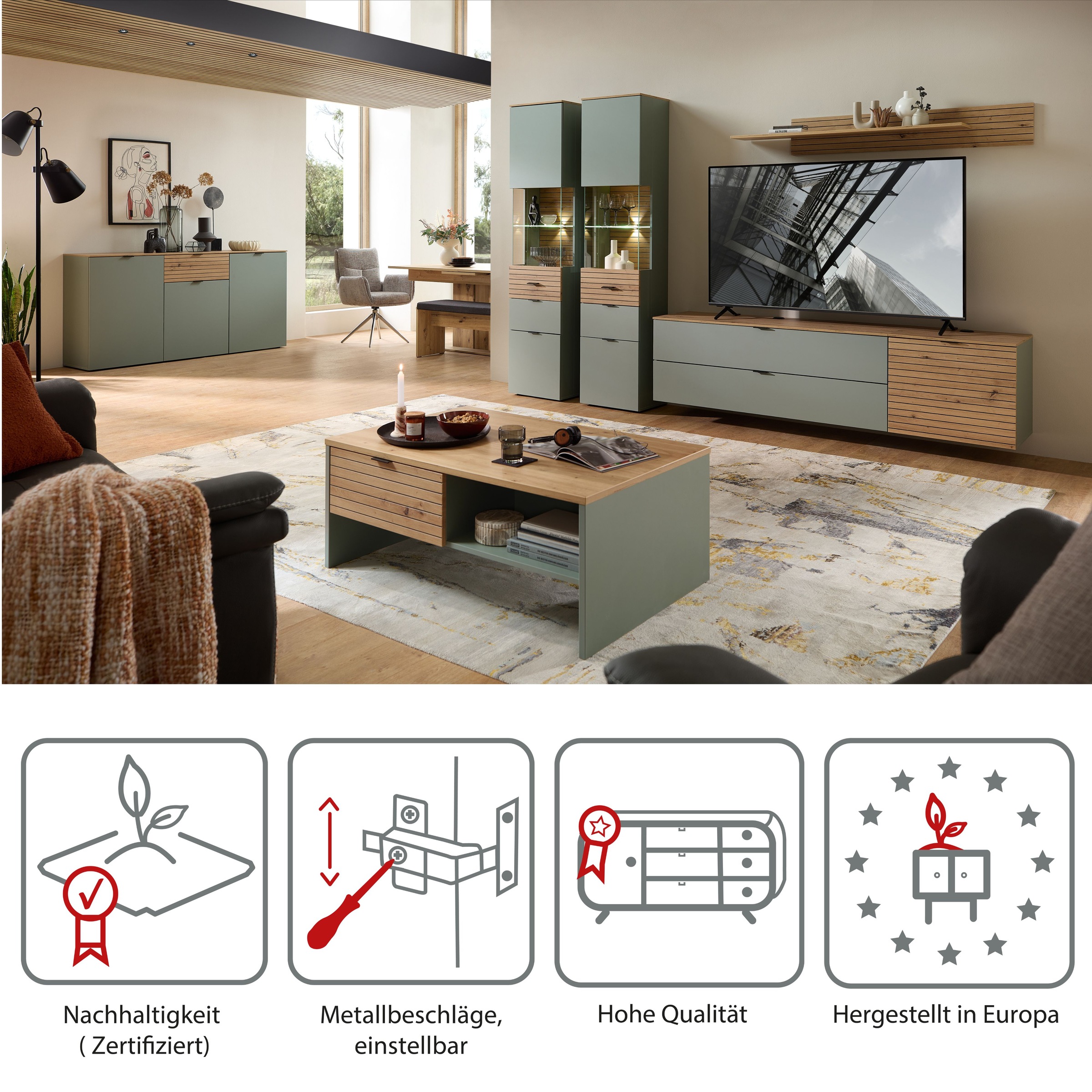 Thumbnail - Innostyle Wandboard "INA Wandboard, 160 x 22 x 22 cm (B/H/T)" 1 Stk. tlg. mit Boden, gefräste Front