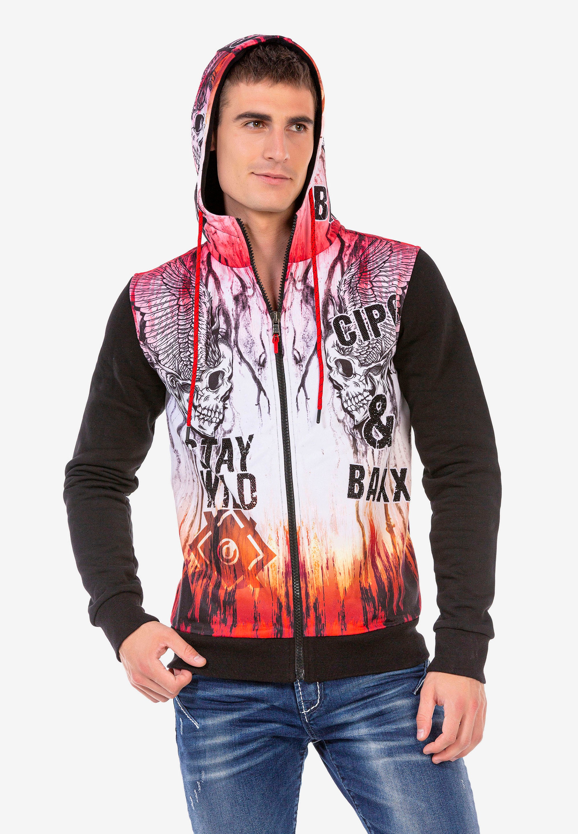 Cipo & Baxx Sweatjacke, mit coolen Totenkopf-Prints