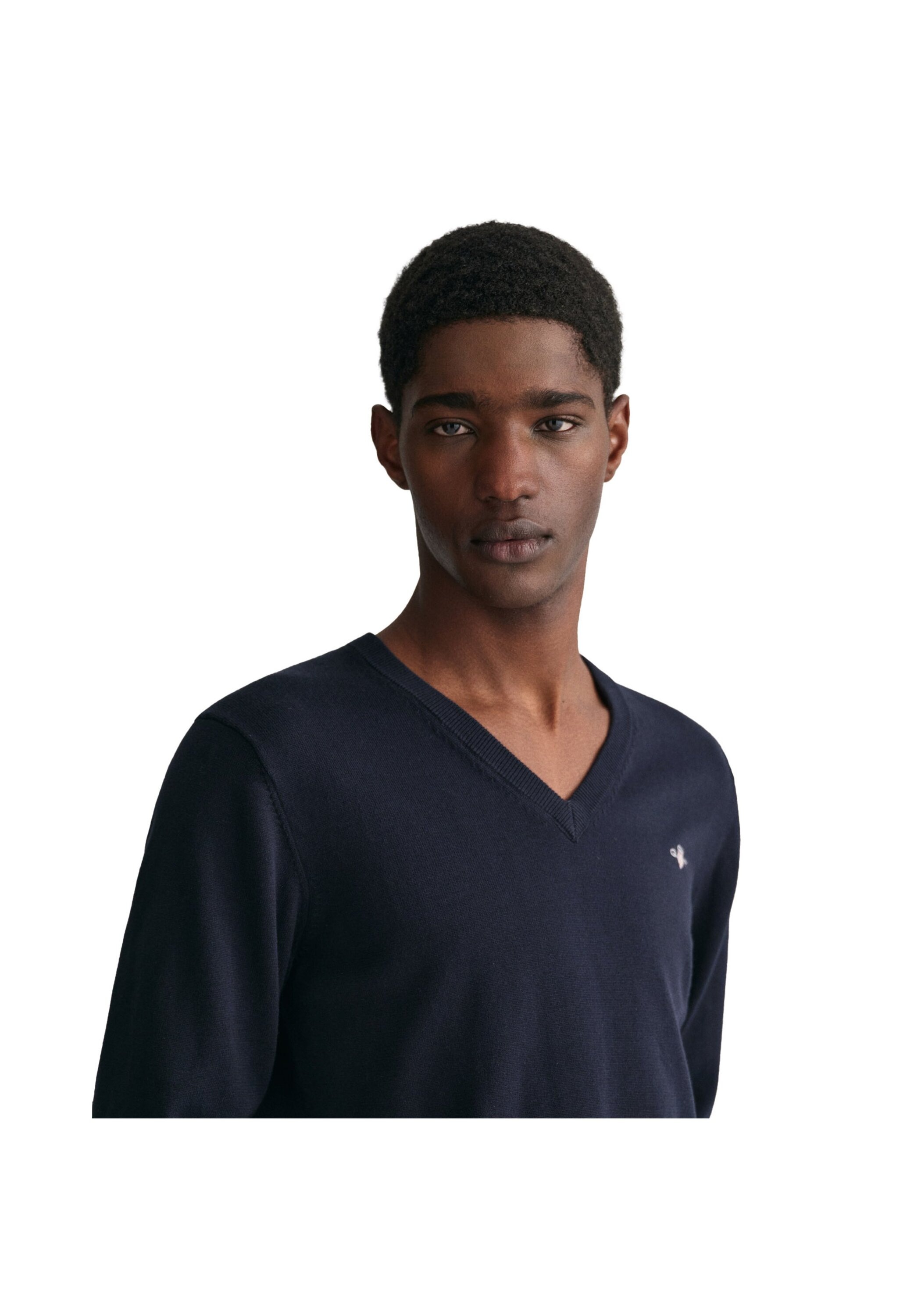 Gant pour homme. 8030562 Pull à col en V en coton bleu marine classique (3XL), Casuel, Manche longue 4