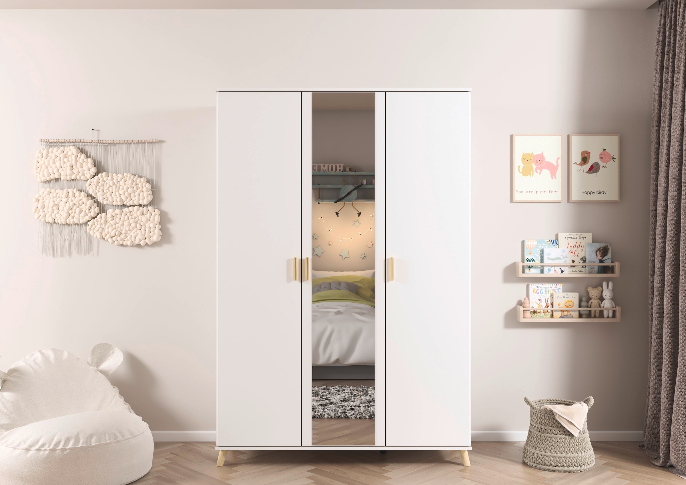 rauch Kleiderschrank »Ottos Choice Skandi Kinderzimmer Bestseller Schlafzimmerschrank FALUN« Breite 137/182, Höhe 203 cm,  im modernen Skandi-Look, Füße/Griffe Eiche massiv MADE IN GERMANY