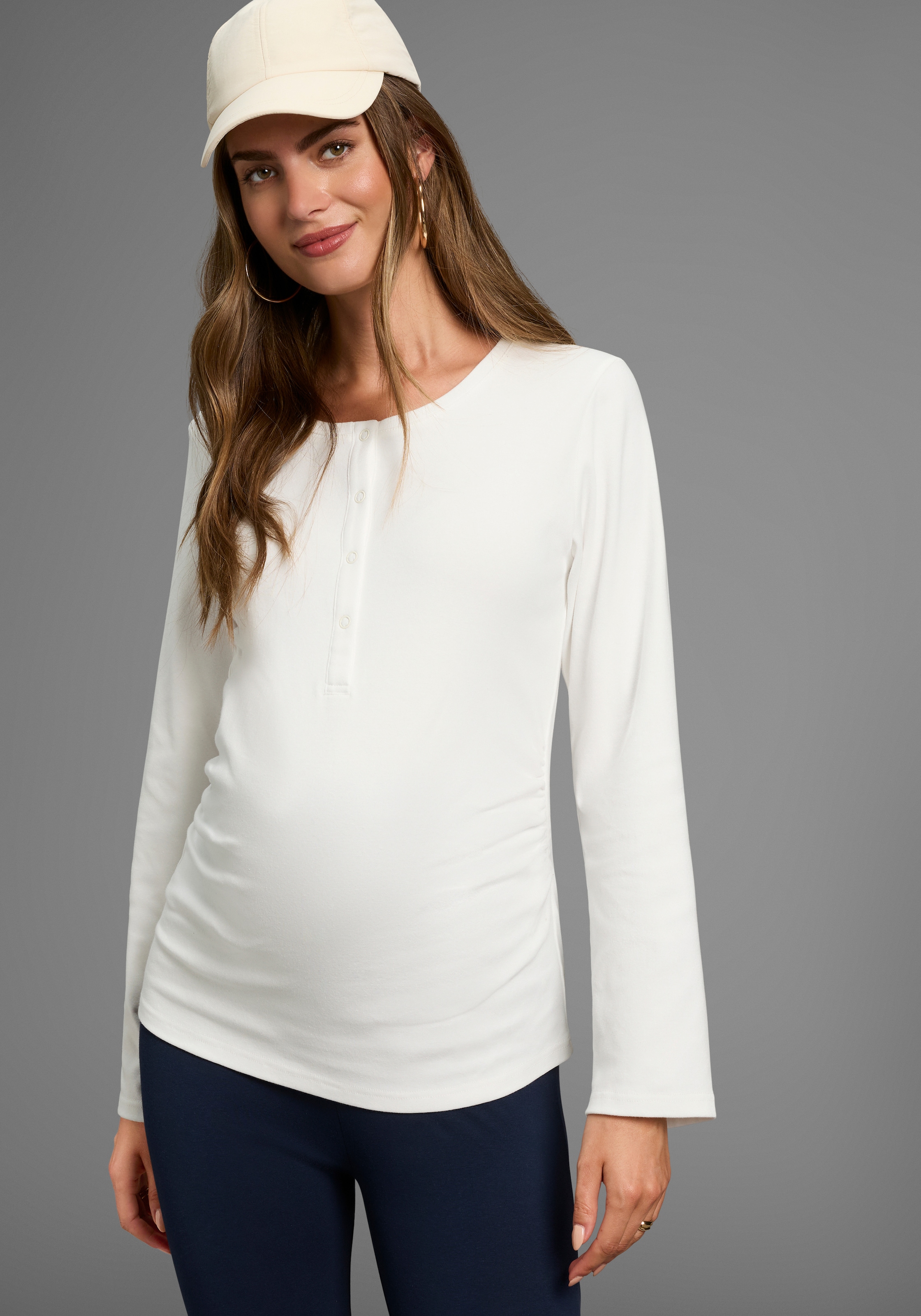 Neun Monate Umstandsshirt »2er Pack Stillshirts mit praktischem Ausschnitt«, (2 tlg.), 2er Pack Umstands-Shirt für Schwangerschaft und Stillzeit