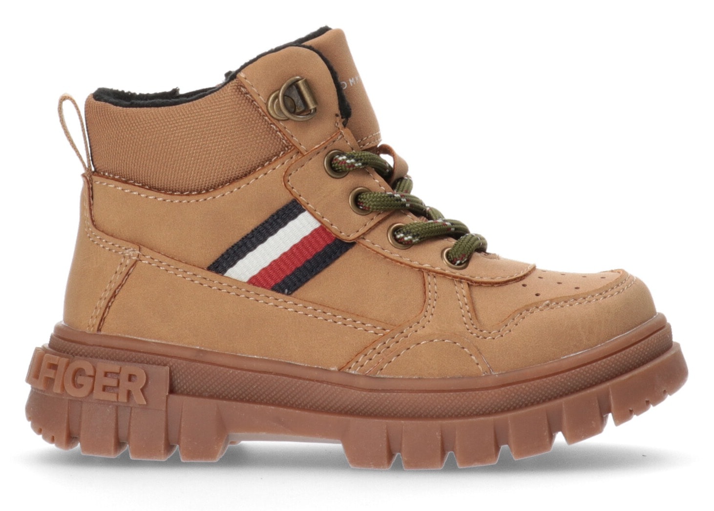 Tommy Hilfiger Schnürboots »LACE-UP BOOTIE«, mit auffälligem Logoschriftzug an der Laufsohle