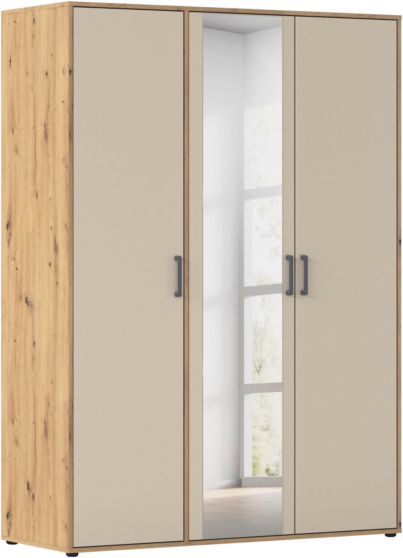rauch Drehtürenschrank "Kleiderschrank Schrank Garderobe Wäscheschrank VOYAGER" in 3 verschiedenen Ausstattungen BASIC/CLASSIC/PREMIUM, mit modernen Griffen in Graumetallic und Spiegel