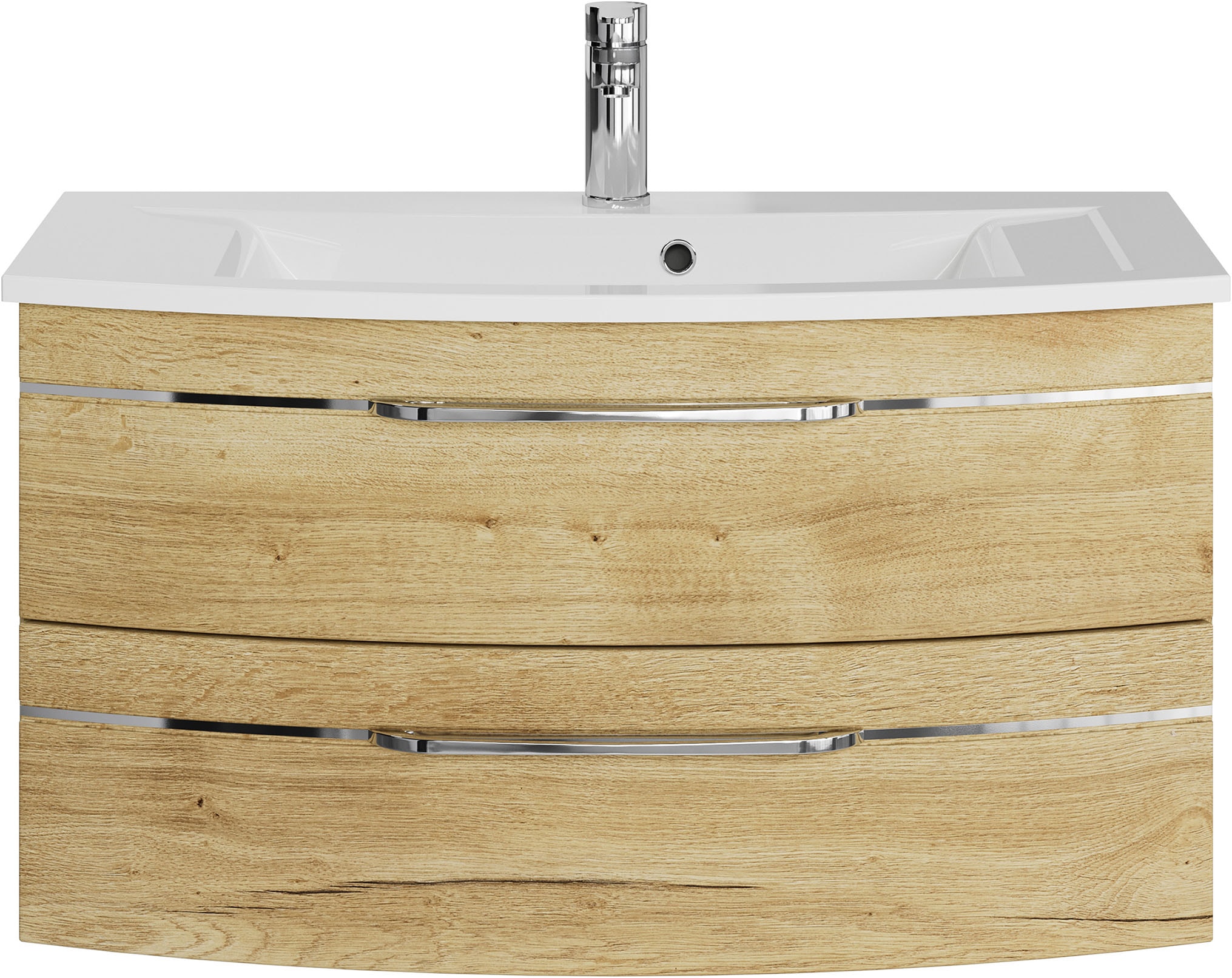 Saphir Waschtisch »Serie 7045 Mineralmarmor-Waschtisch und Unterschrank, 91 cm breit«, Waschplatz mit 2 Schubladen, Badmöbel Set mit Waschtisch