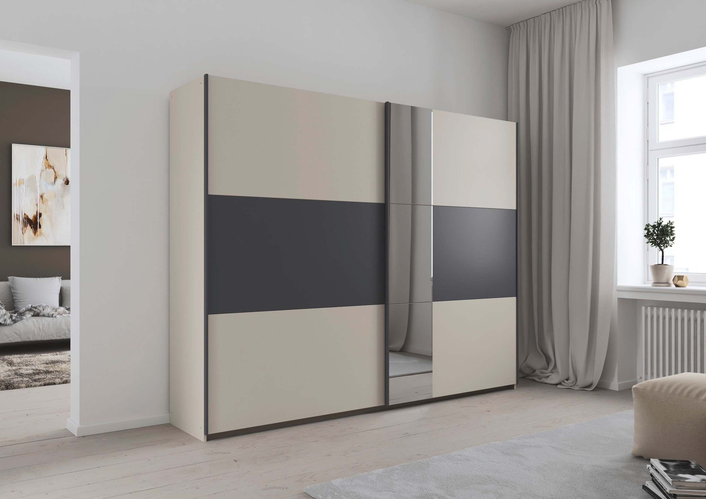 rauch Schwebetürenschrank »Kleiderschrank Schrank Garderobe Schlafzimmerschrank SAJO«, in 2 Breiten (218, 261 cm) optional mit Spiegel MADE IN GERMANY