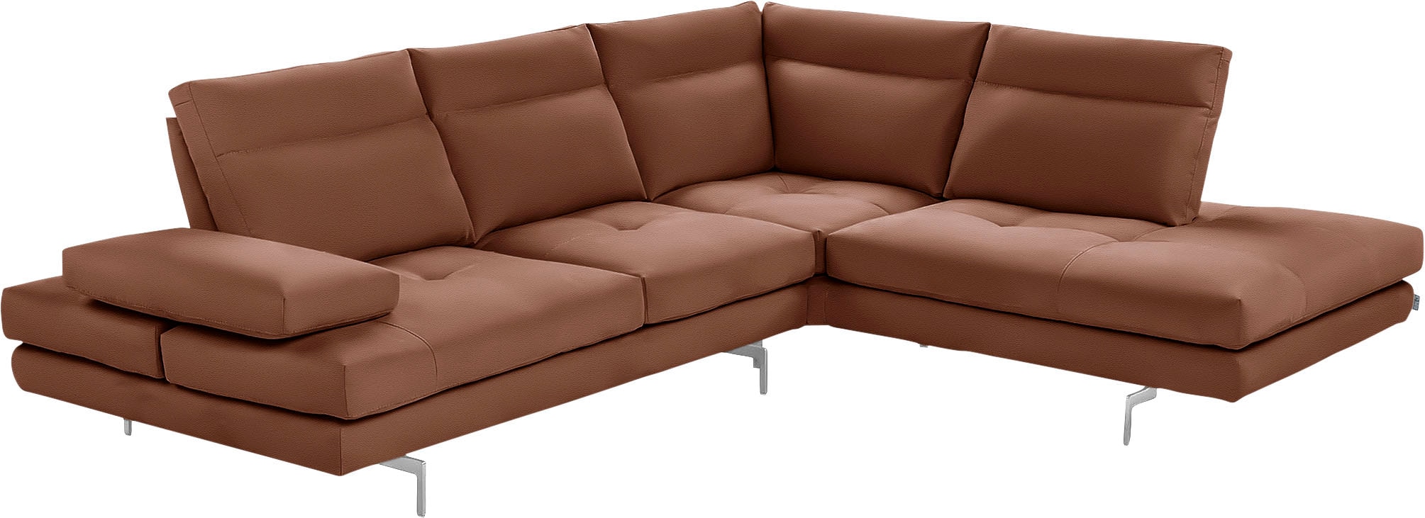 CALIA ITALIA Ecksofa "Toby Wing, B/T: 288/232 cm, Multifunktionssofa, Designsofa, L-Form" Sitztiefenverstellung und Armteilfunktion, Füße chrom glänzend