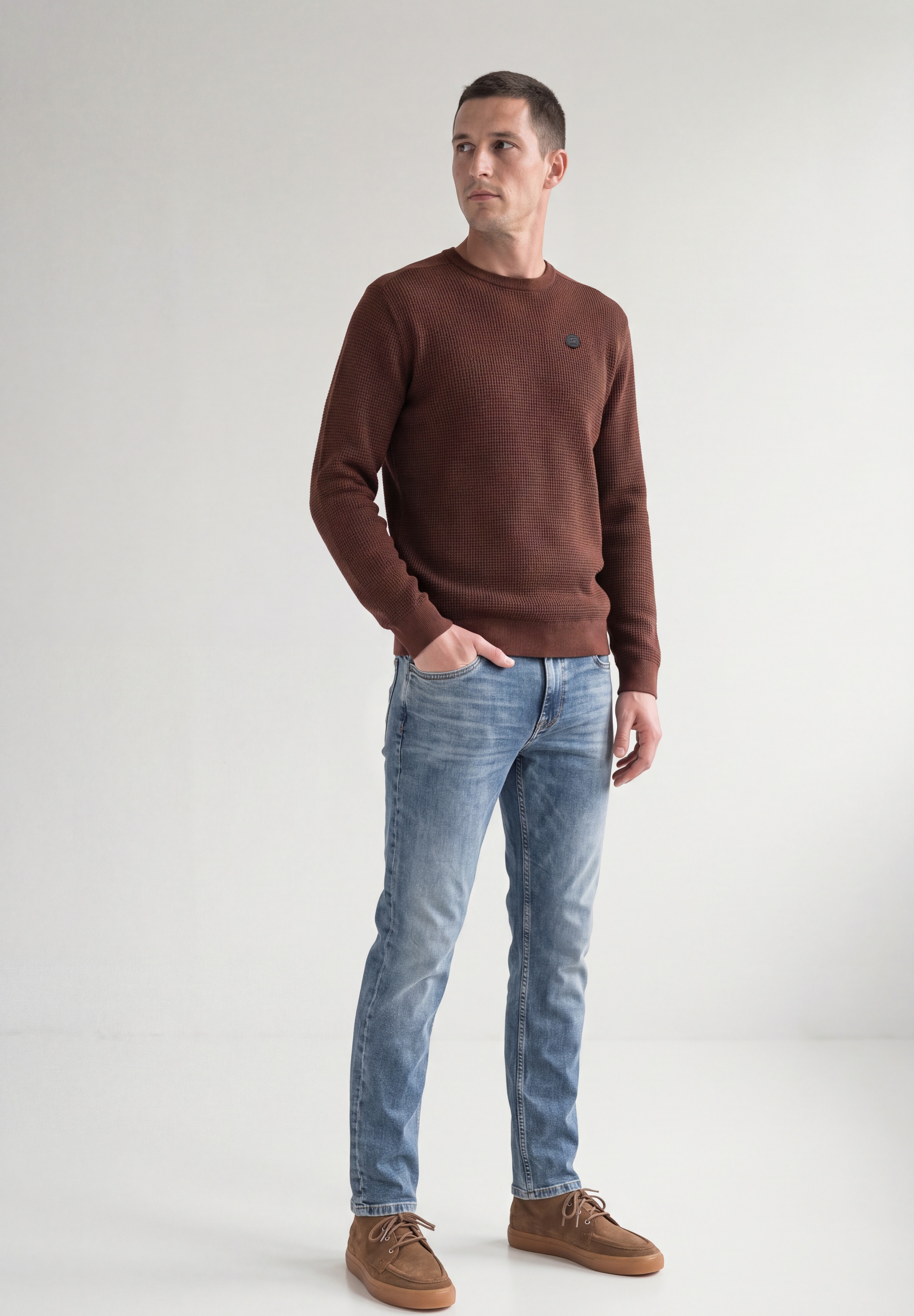 STREET ONE MEN Rundhalspullover aus reiner Baumwolle