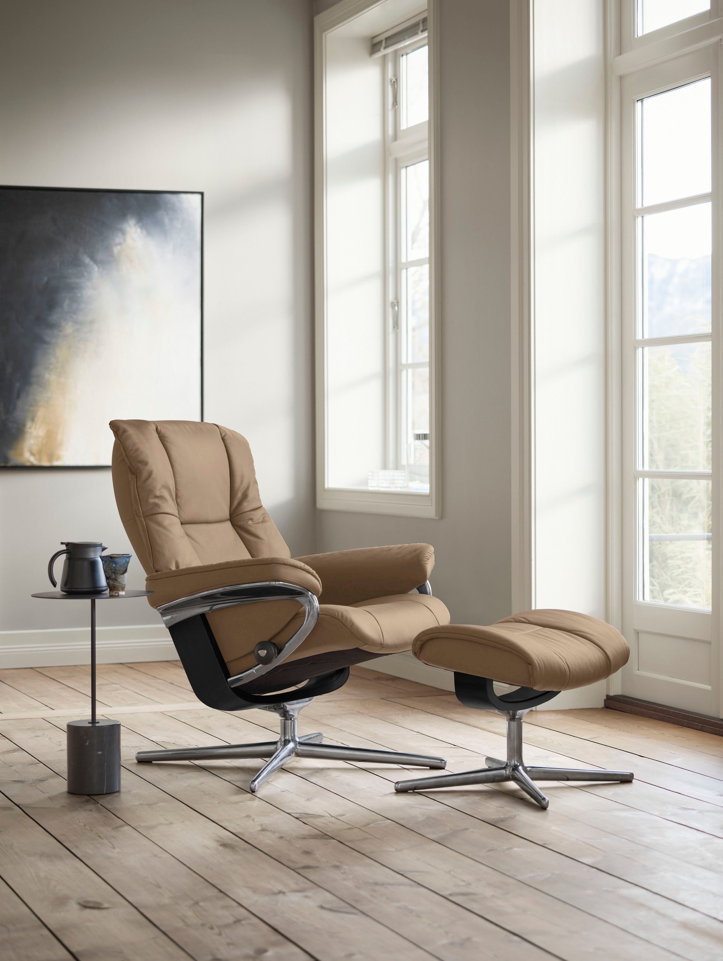 Stressless Relaxsessel "Mayfair" Set, Relaxsessel mit Hocker, mit Hocker, mit Cross Base, Größe S, M & L, Holzakzent Schwarz